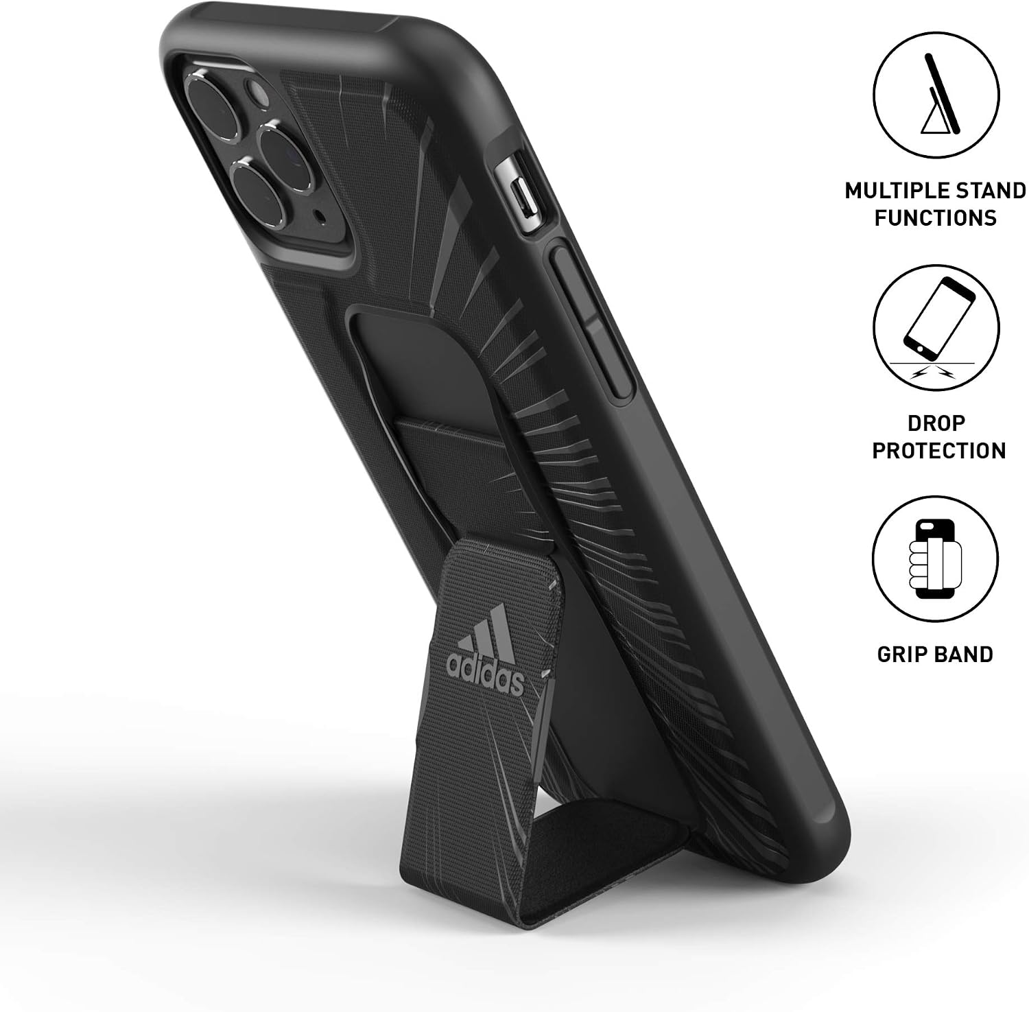 Flash Deals - 50% OFF adidas Compatible with iPhone 11 Pro Case, Sports Grip Stand Mobile Phone Case - Black