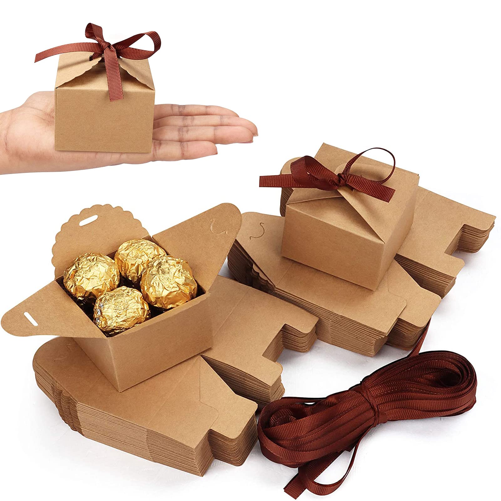Scatole Regalo Kraft 30 Pezzi - 6.5x6.5x4.5cm, Con Nastro Marrone, Per Confezioni Regalo Creative - Foto 3