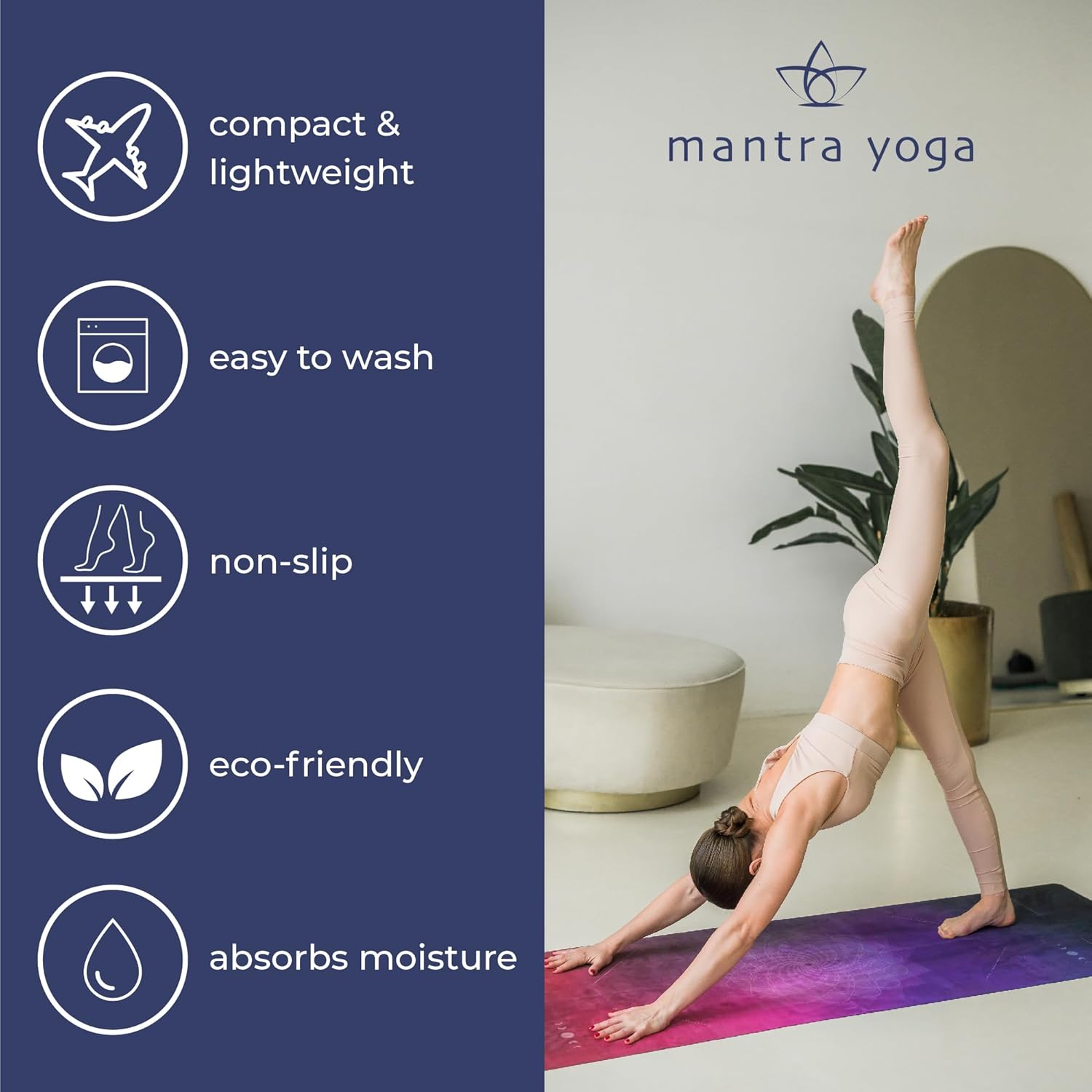 Mantra Yoga Travel PRO 1.5mm with Knee Pad - Foldable Fitness & Exercise Mat with Bag | Lightweight, Compact & Eco-Friendly | Non-Slip & Washable | For All Types of Yoga | 72" L x 24" W | 2.6 lbs