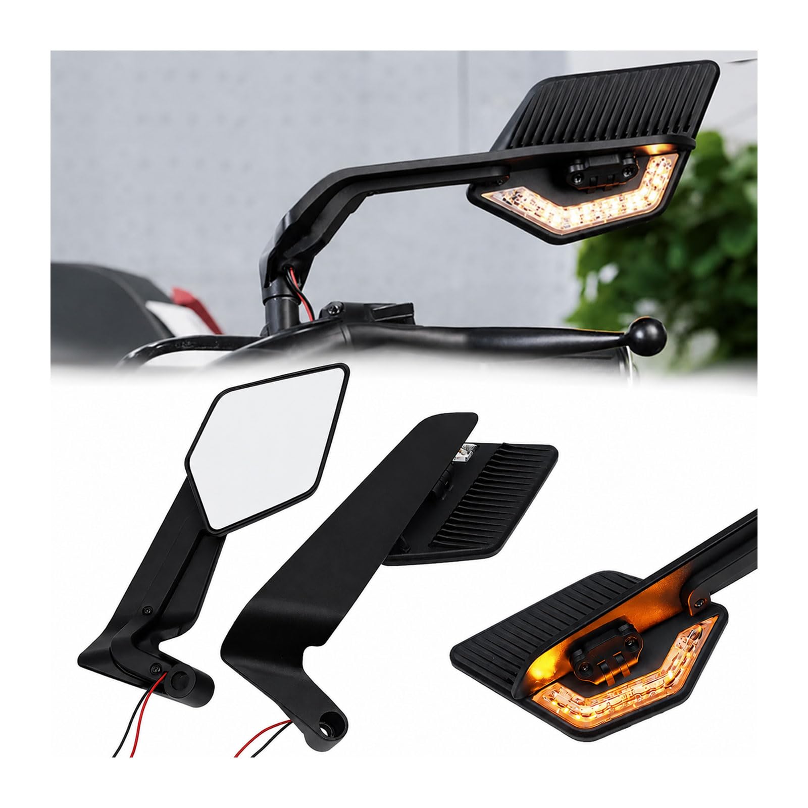 Große Motorrad Rückspiegel für Moto Guzzi V7 850 2021–2026, Verstellbare Stealth Spiegel mit Licht, Aerodynamische Windflügel Seitenspiegel