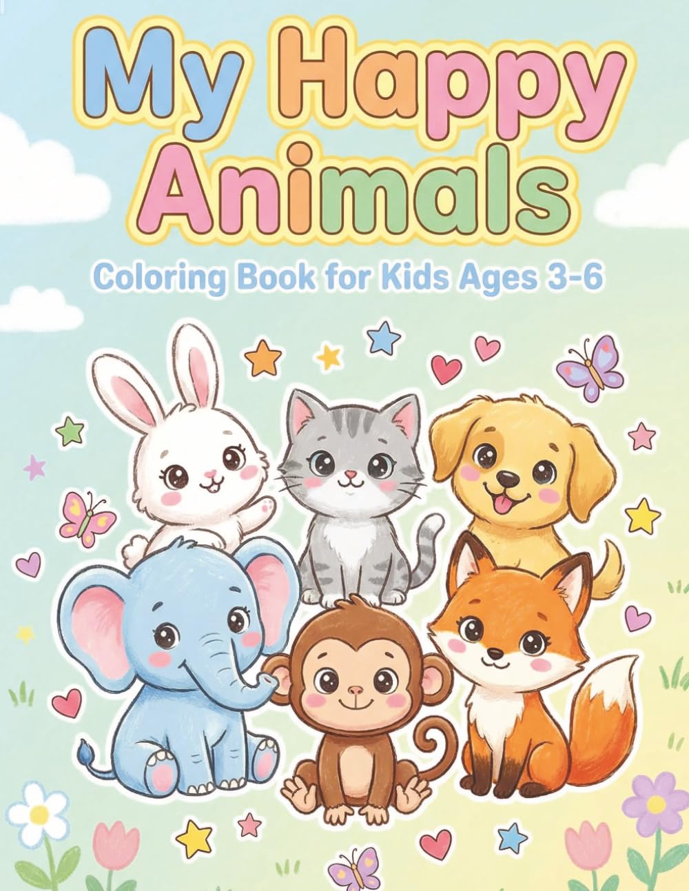 Animals Coloring Book: Happy Animals Coloring Pages for Kids Ages 3-6 (8,5x11 Inches, 27 funny animals to color)