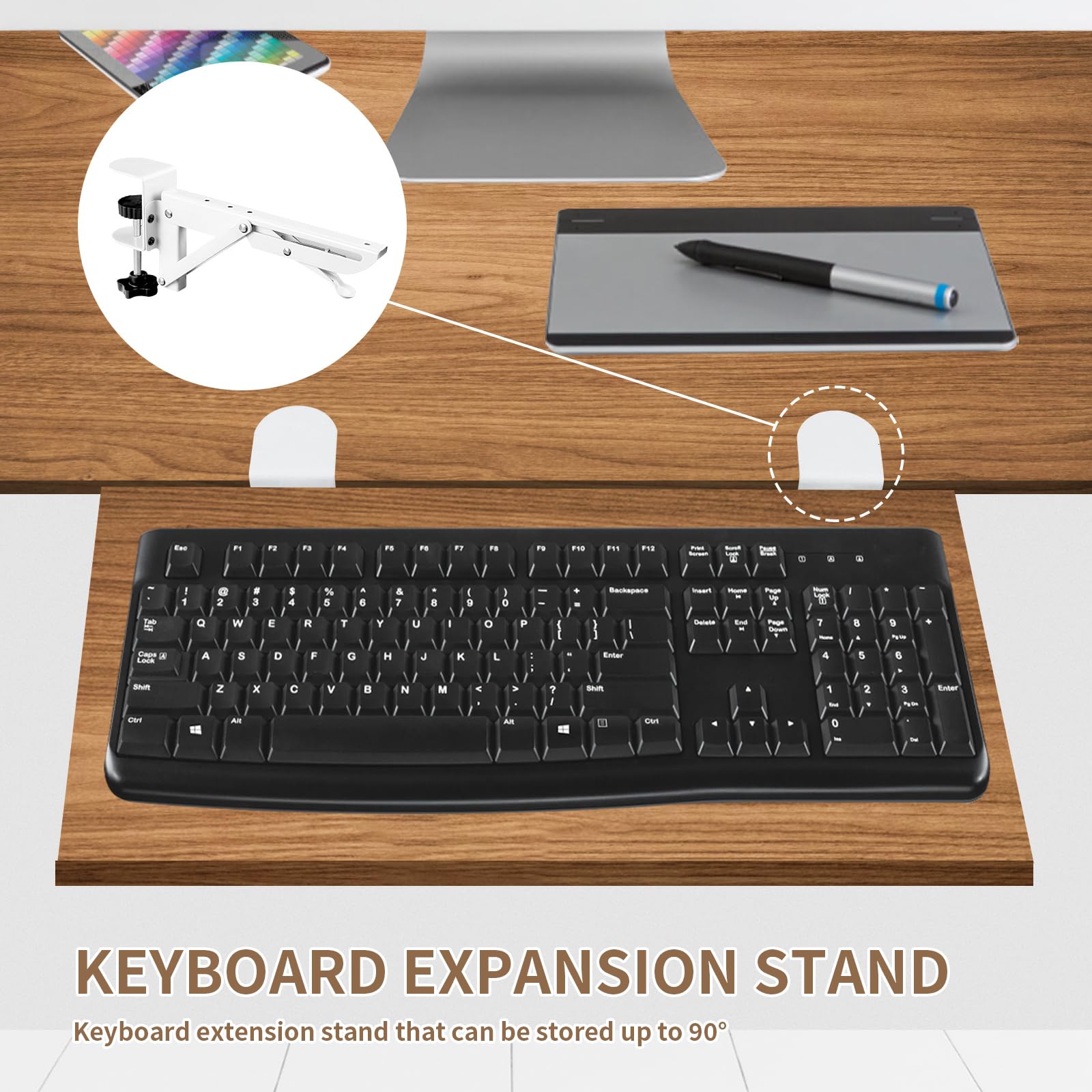 Bandeja Teclado Bajo Mesa, Soporte Teclado Ordenador sin Taladrar, Bandeja Teclado con Pinza en C Ajustable, Bandeja Extraible Escritorio Silencioso, Bandeja Para Teclado Ergonómico, 2 Piezas