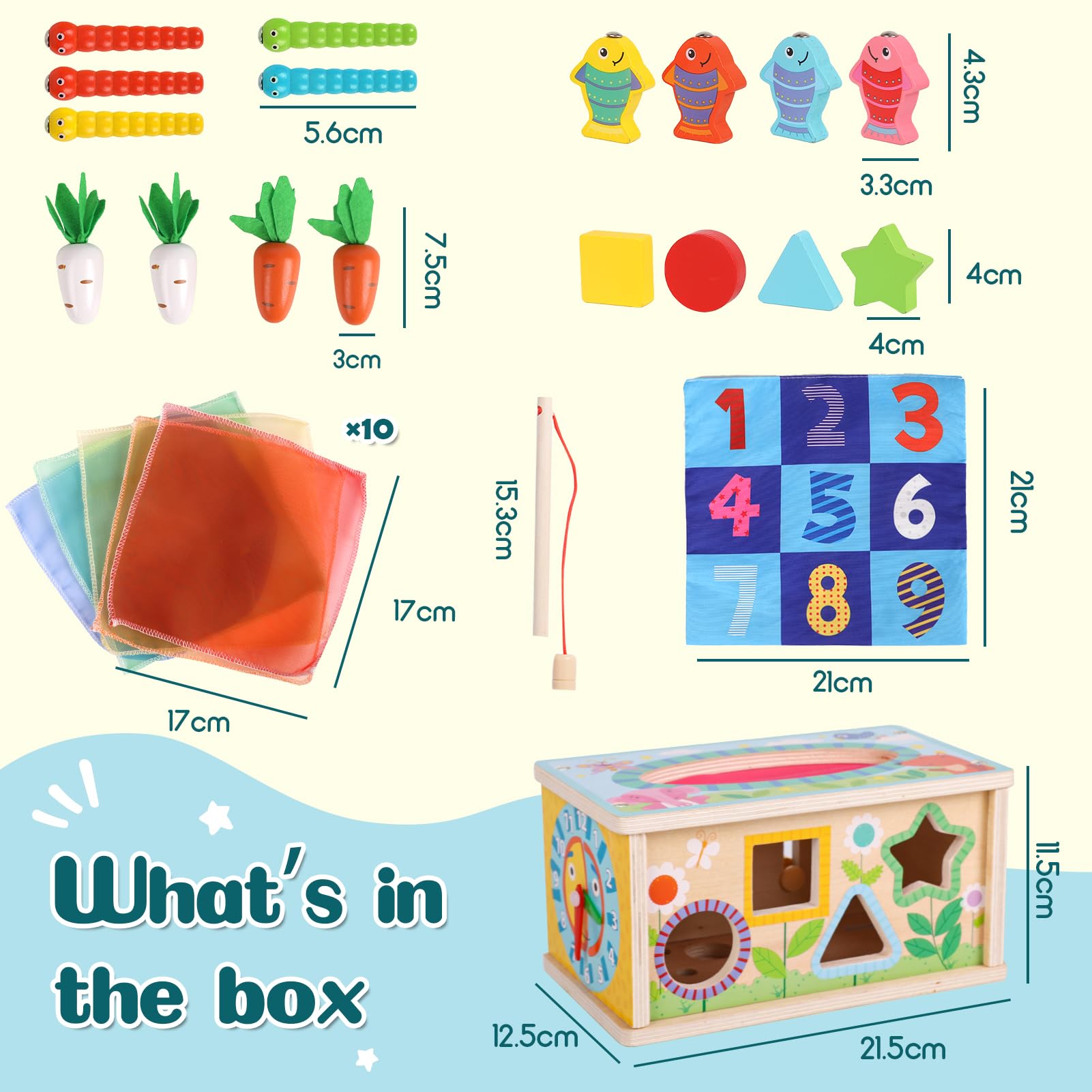 LZDMY Giochi Montessori Bambino 6-18 Mesi, 6 in 1 Scatola Fazzoletti Montessori Bambini 1 2 Anno Bambina,Cubo Multiattivita Legno, Giocattoli Educativi Sensoriali, Giochi Pesca, Giochi Neonato Regalo