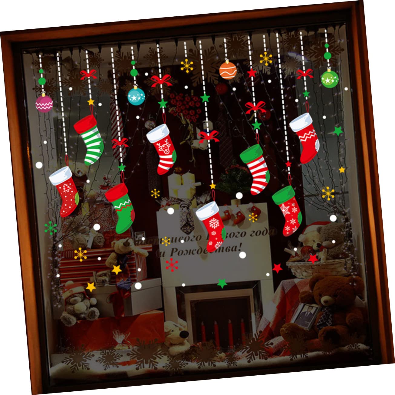 ABOOFAN 5st Weihnachtsaufkleber Weihnachtsfenster Fensteraufkleber Weihnachtssocke Weihnachtsdekorationen Winter-aufkleber Schneeflocken Fenster Haftet Christbaumschmuck Wandaufkleber Pvc