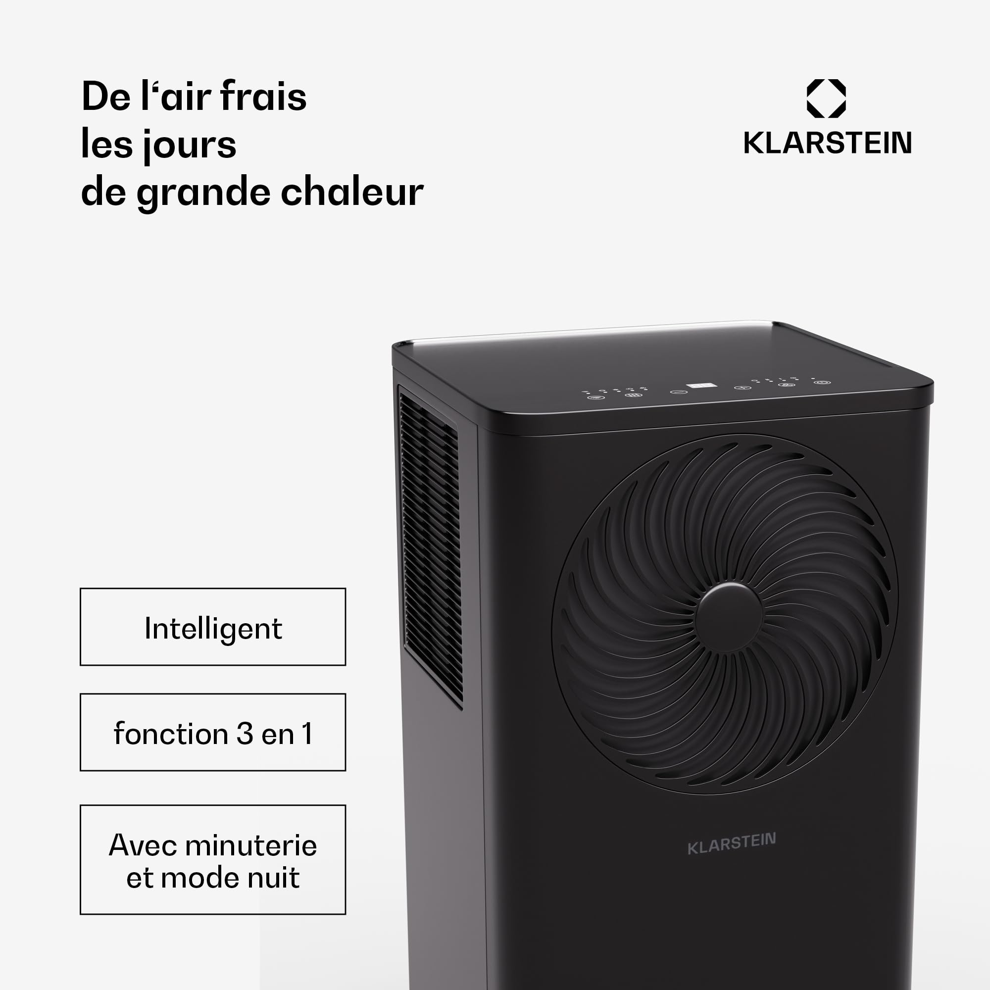 Klarstein Aero Ring Climatiseur Mobile – 9,000 BTU, 3-en-1 Refroidissement, Déshumidificateur & Ventilateur, Commande App & Vocale, Pour Pièces Jusqu'à 31 m², Éco R290, Roulettes, Noir