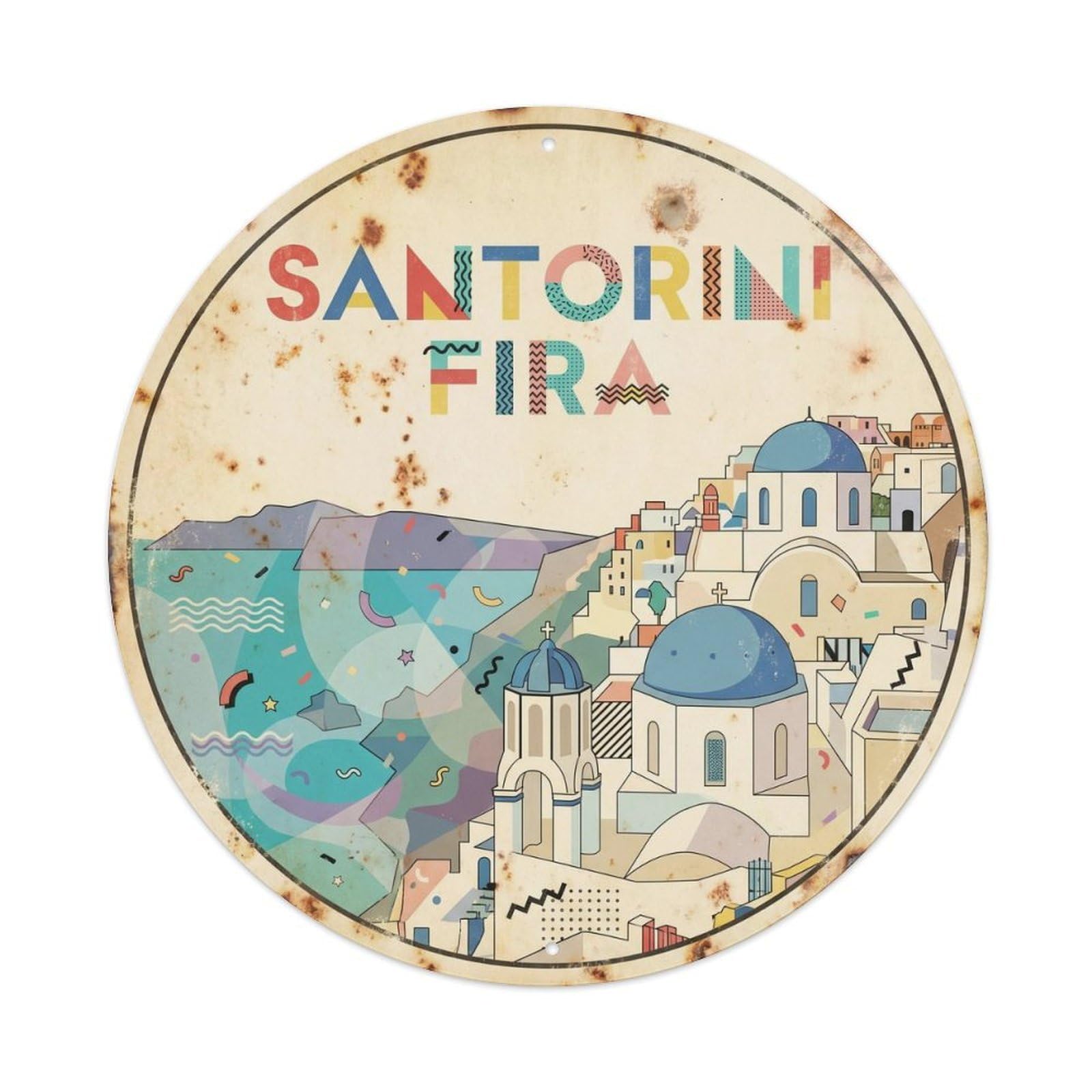 Santorini Fira Seaside Heritage Constructivist Metal Tin Sign