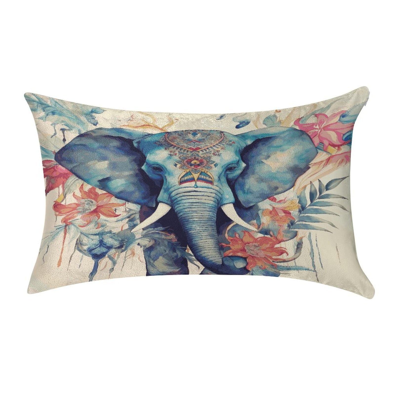 FekiLoot Peacock Feathers Elephant Pillow Cover Modern Lumbar Pillow Covers Easy Care Velvet Pillowcase Super Soft Cushion Case Rectangular Throw Pillow Cover for Couch Sofa Bedroom Car Decor