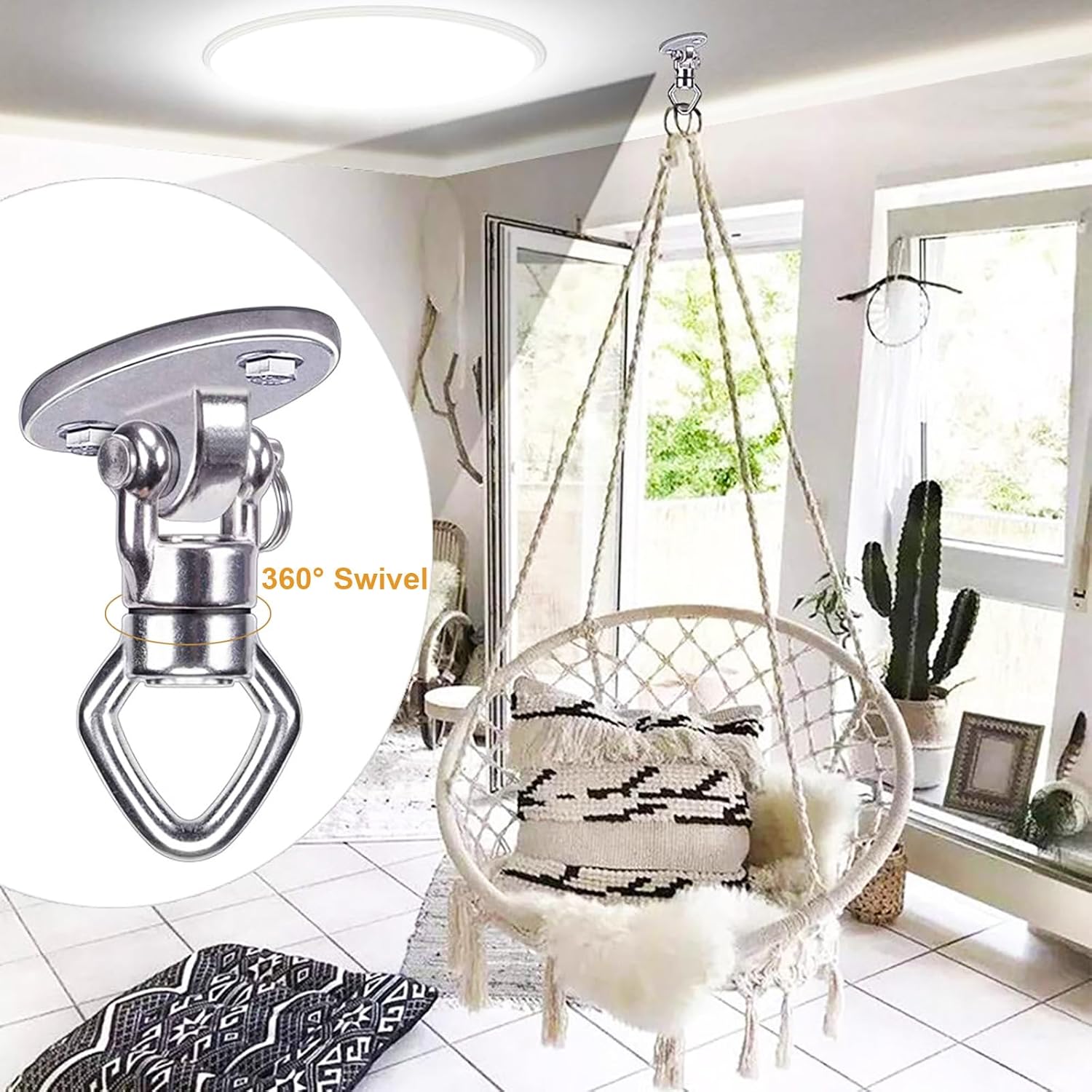 BeneLabel Swing Hanger with Bearing Swivel 800LB Capacity Stainless Steel Ceiling Mount Bracket Hanging Kit for Aerial Silks, Swings, Hammocks, Hanging Chair, Aerial Hoop, Heavy Bag, Yoga Swing 1 71uVo9HVpXL. AC SL1500