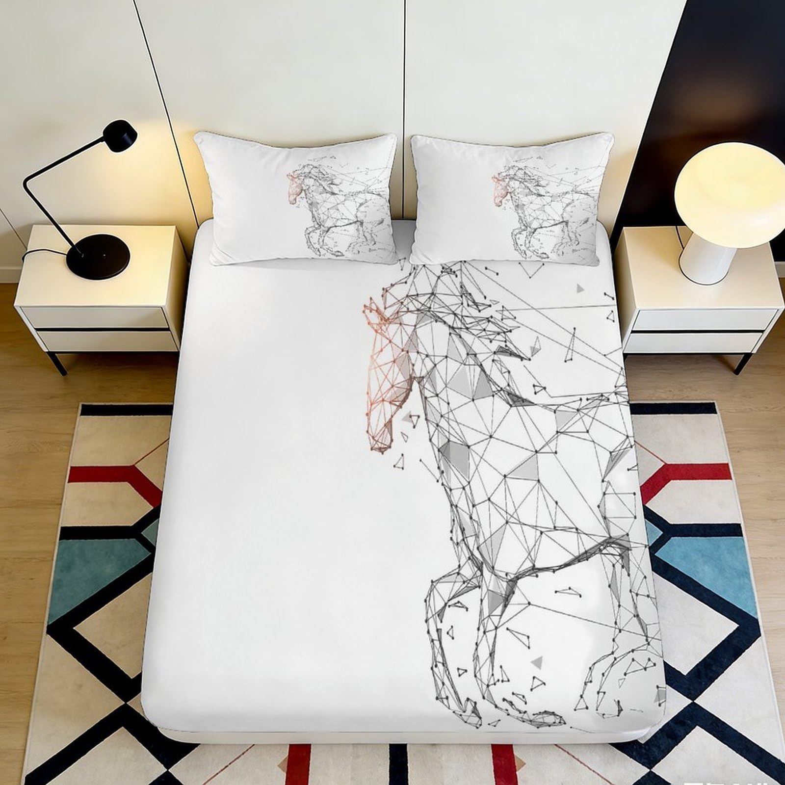 Pnayamiorkfel Style-9 3D Printed Geometric Horse Fitted Sheet Microfiber Anti-Slip Artistic Bed Cover For Bedroom Dorm Easy Care 90X200x25cm