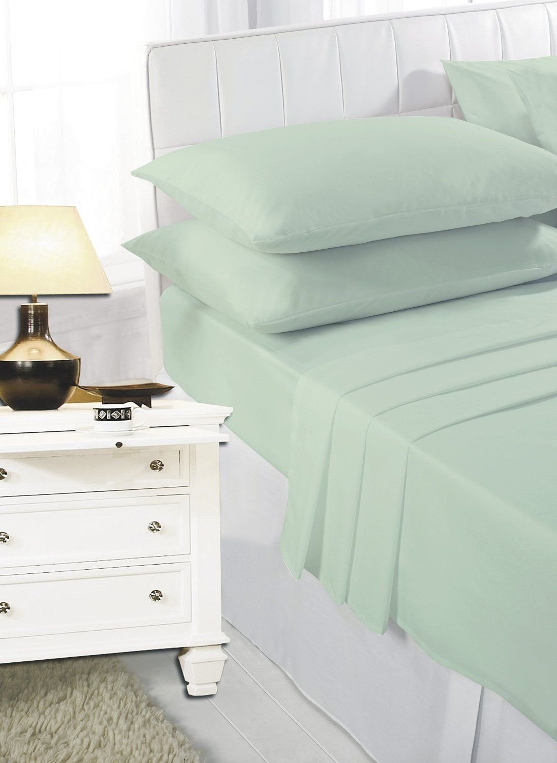 NIGHT ZONE EASY CARE QUALITY POLY COTTON FLAT BED SHEETS ~ single, double, king & super king ~ UK SIZES NEW (DOUBLE, MINT GREEN)