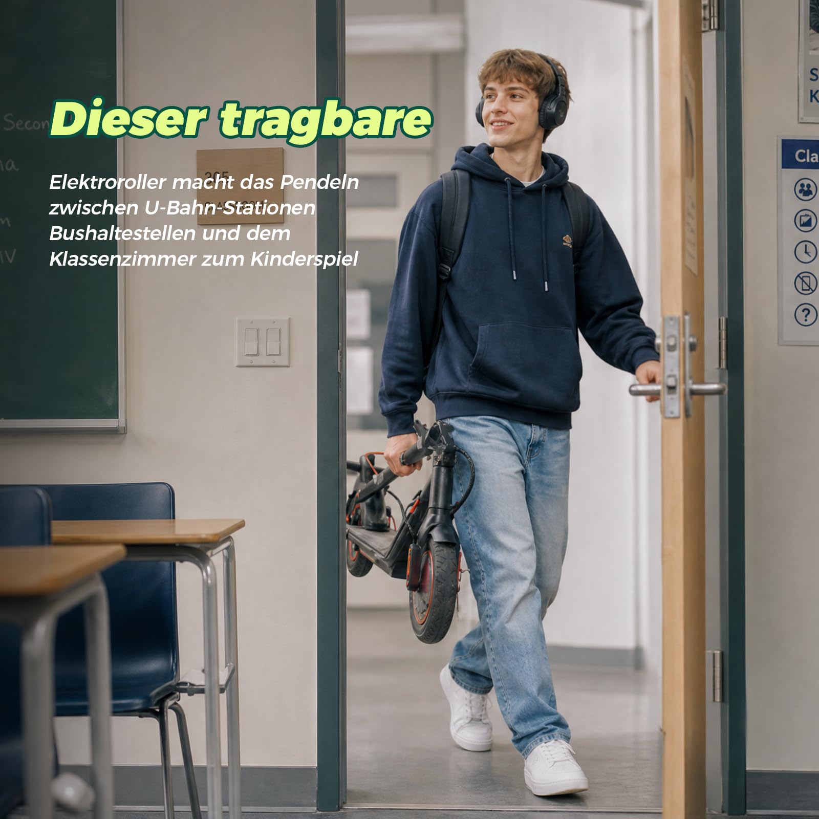 E Scooter mit Straßenzulassung für Teenager ab 14 Jahre, Max 20km Reichweite 20km/h, ABE Faltbarer E Roller mit 8.5 Zoll Luftreifen, Leicht Tragbar Elektroroller für Stadtpendler Campusverk