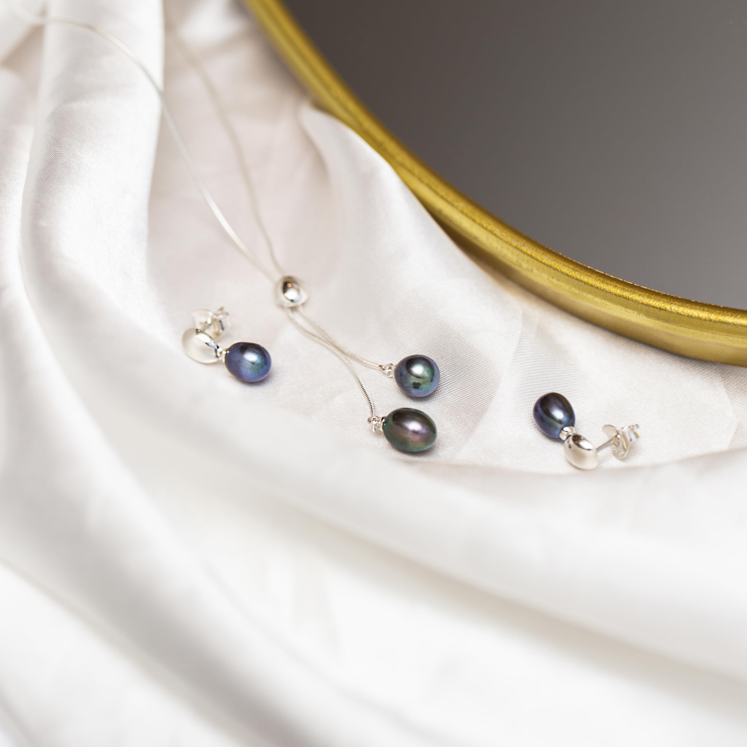Tuscany Silver Set Collana con Pendente e Orecchini da Donna in Argento Sterling 925, con Perla