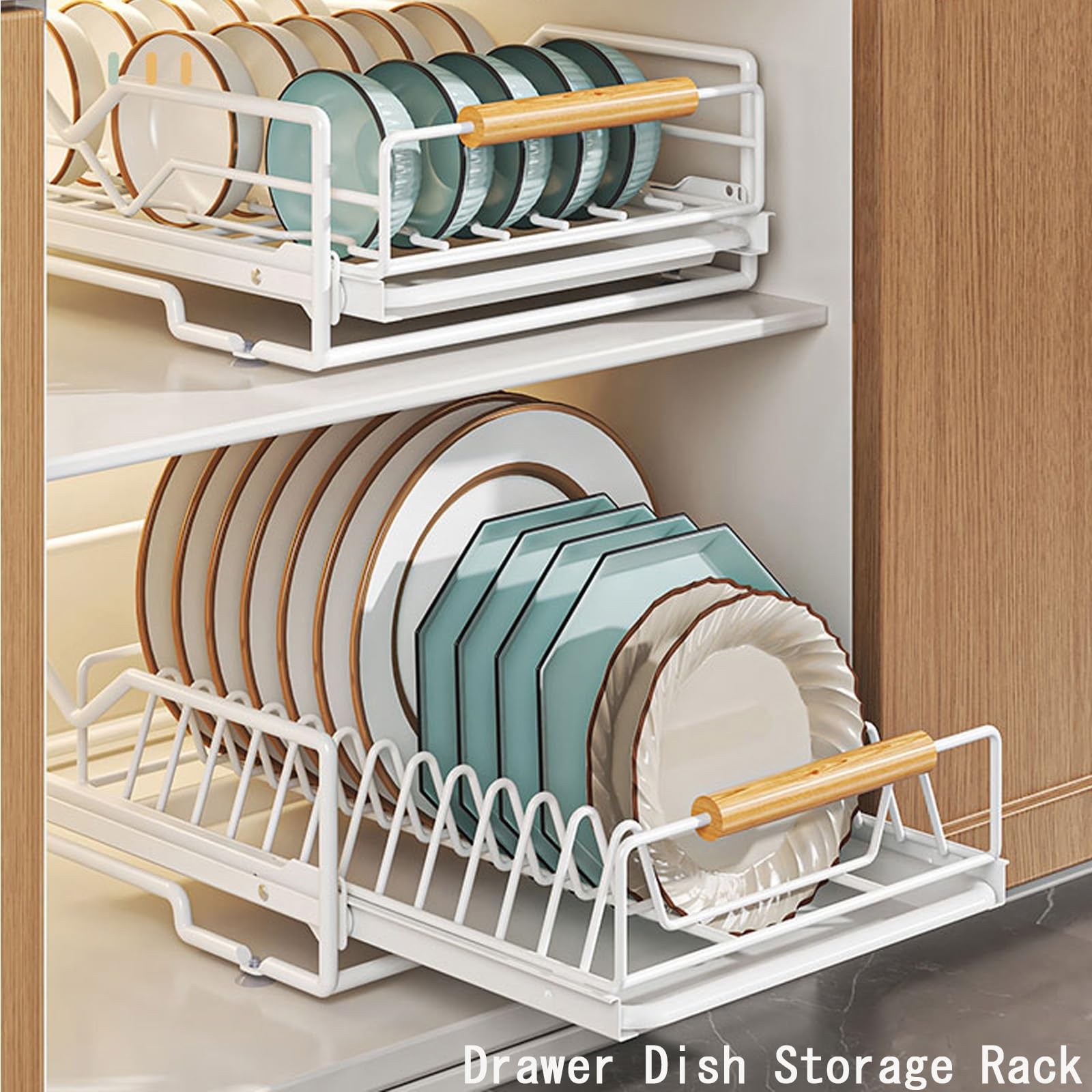 Geschirrhalter für die Küche, Weißer Geschirrtrockner mit Schublade, 40 x 30 x 13 cm, mit herausnehmbarer Abtropfschale(Bowl Racks)