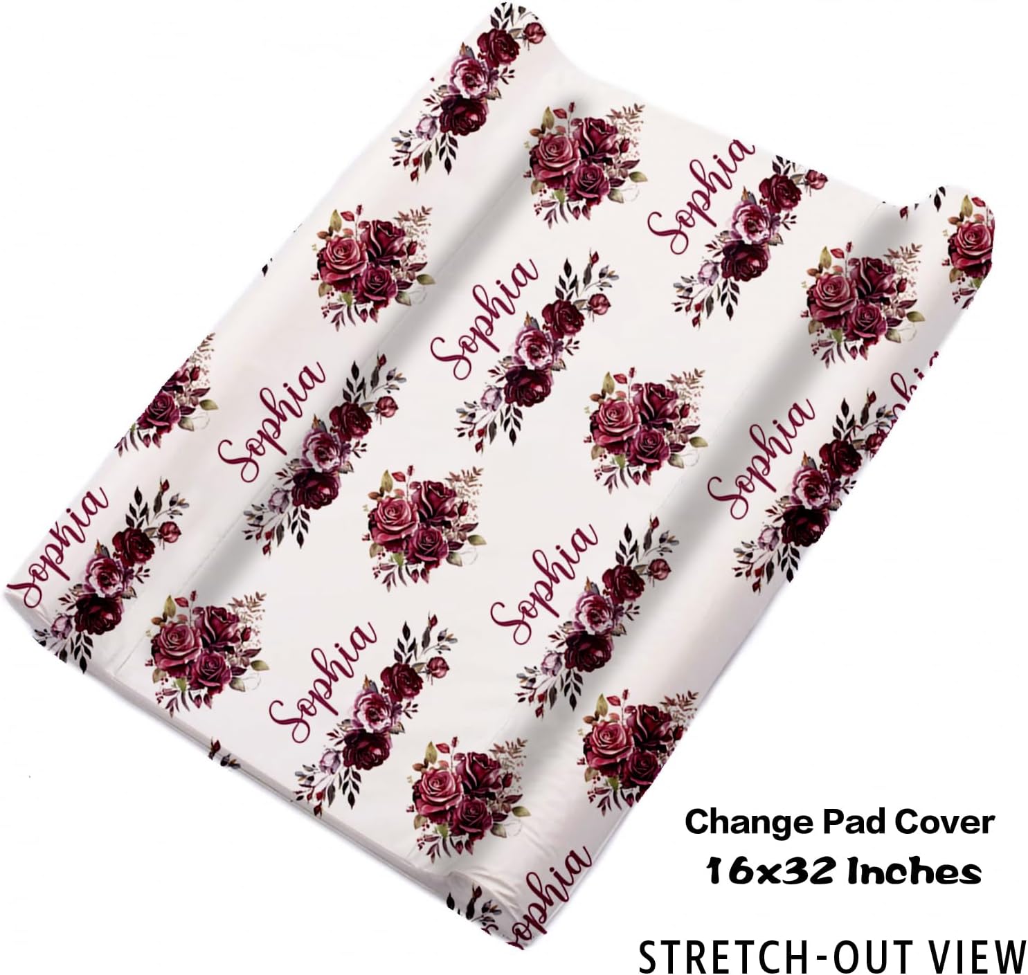 Custom Name Crib Bedding Set for Infant Girls Baby, Personalized Nursery Decor Baby Blanket Fitted Crib Sheet Changing Pad Cover 3 Pcs, Animals and Red Flowers Theme