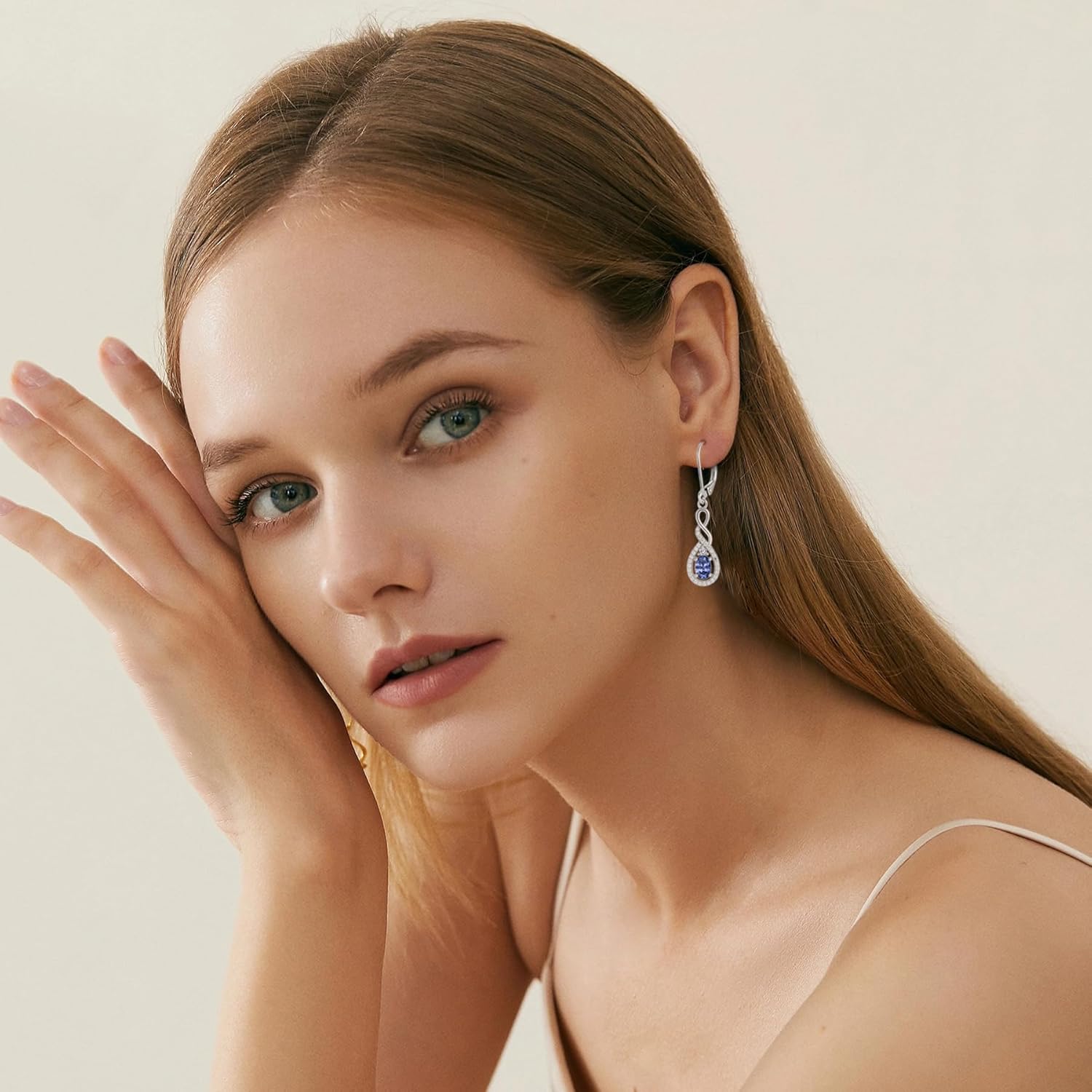 Oval Cut Dangle Drop Earrings 925 Sterling Silver Infinity Twisted Leverback Earrings Birthstone Jewelry for Women - Image 3