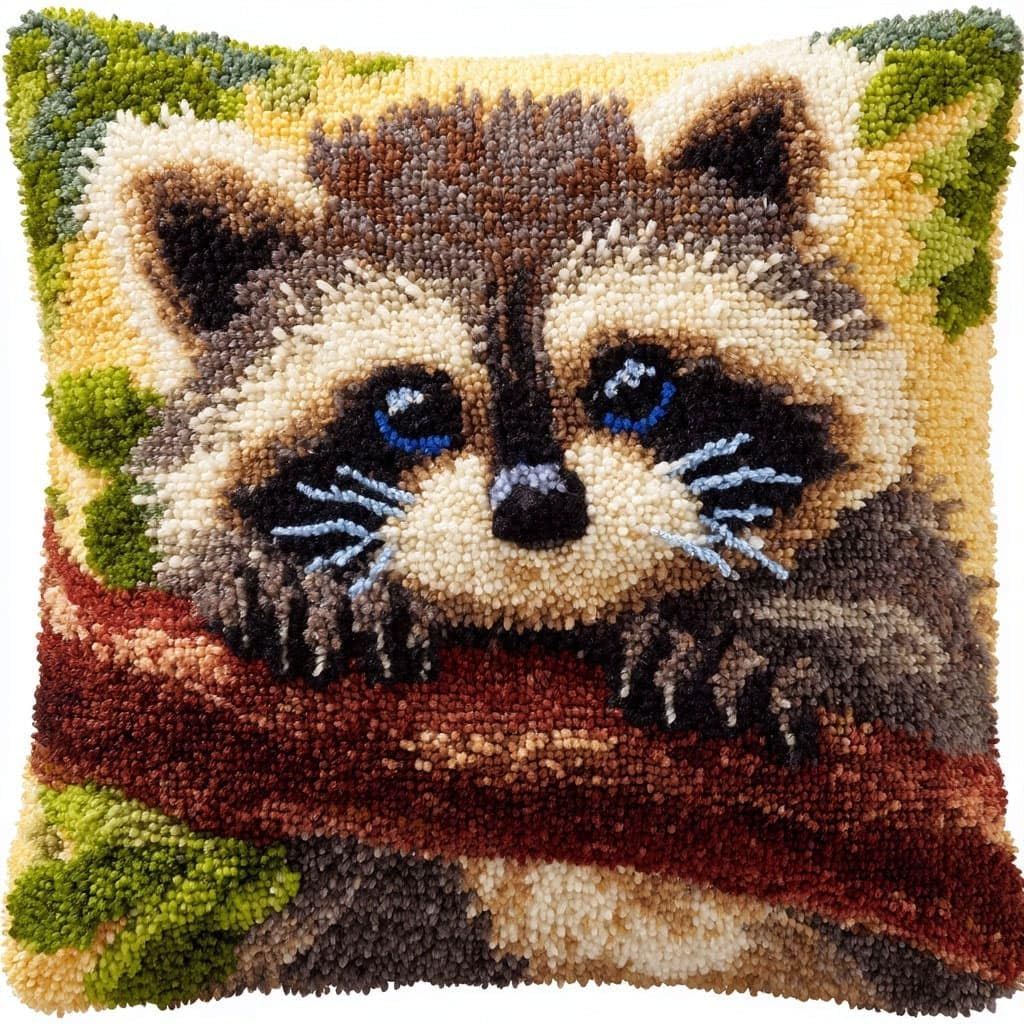 Henypt Latch Hook Pillow Case Kits, Raccoon