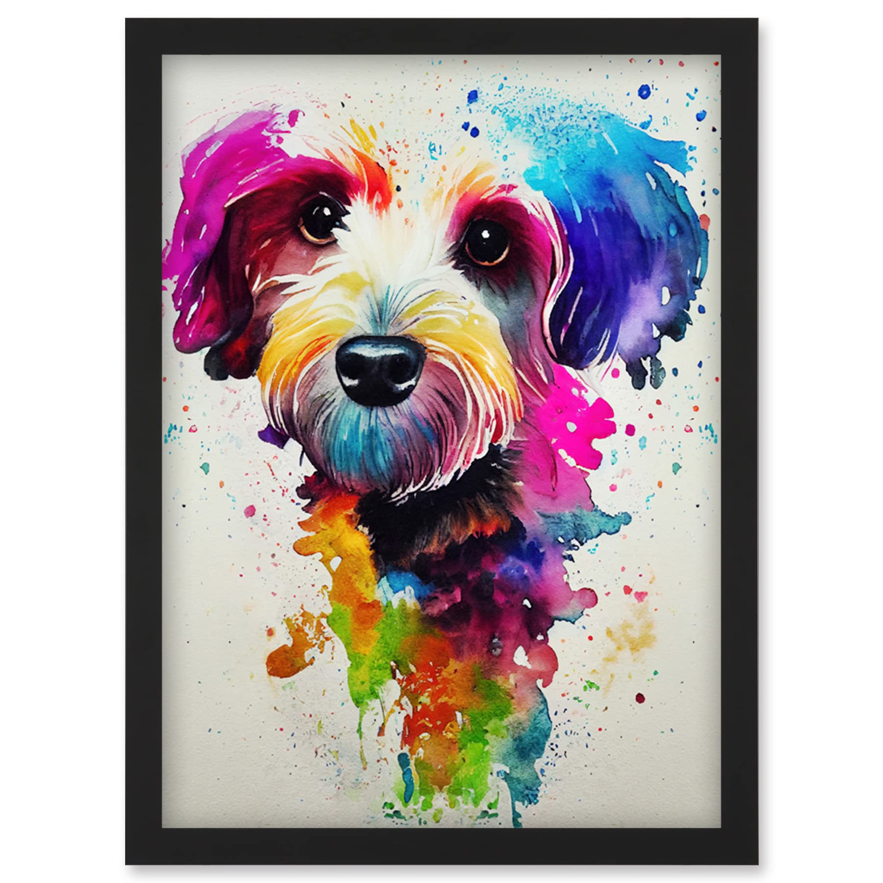 Wee Blue Coo Ink Splatter Cockapoo Dog Watercolour Painting Artwork Framed Wall Art Print A4