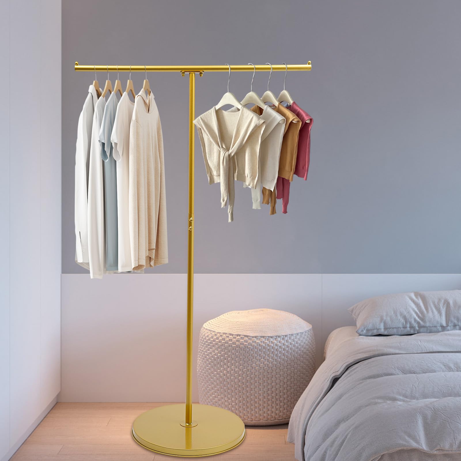 kunghei Retail Display Stand Garment Rack, Floor Standing Gold Clothing Rack, Clothes Scarf Ties Coat Belts Trousers Hanger Storage Rack for Boutiques, Bedroom, Commercial Shop,Closet, Laundry