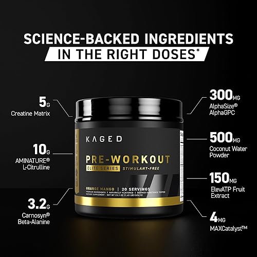 Miniatura 4 de Kaged Polvo de preentrenamiento para preentrenamiento, sin estimulación, para hombres y mujeres, potencia, resistencia, enfoque, bombas