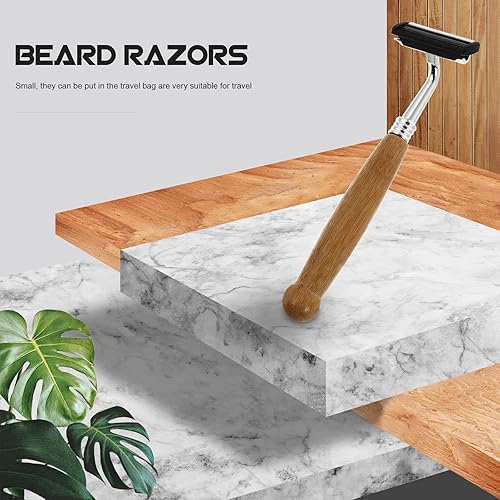 Miniatura 8 de Hemoton 4 maquinillas de afeitar desechables con doble cuchilla. Maquinilla de afeitar de mango de bambú, afeitadoras faciales para hombres,