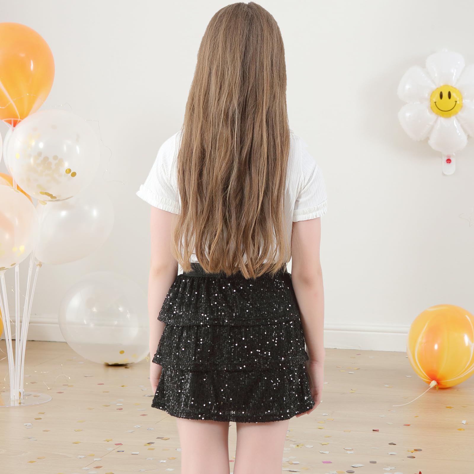 Bezioner Jupe Paillette Fille Jupe Sequin Scintillante Jupe Volant avec Taille élastique Jupe Patineuse Tenue de Fête Carnaval