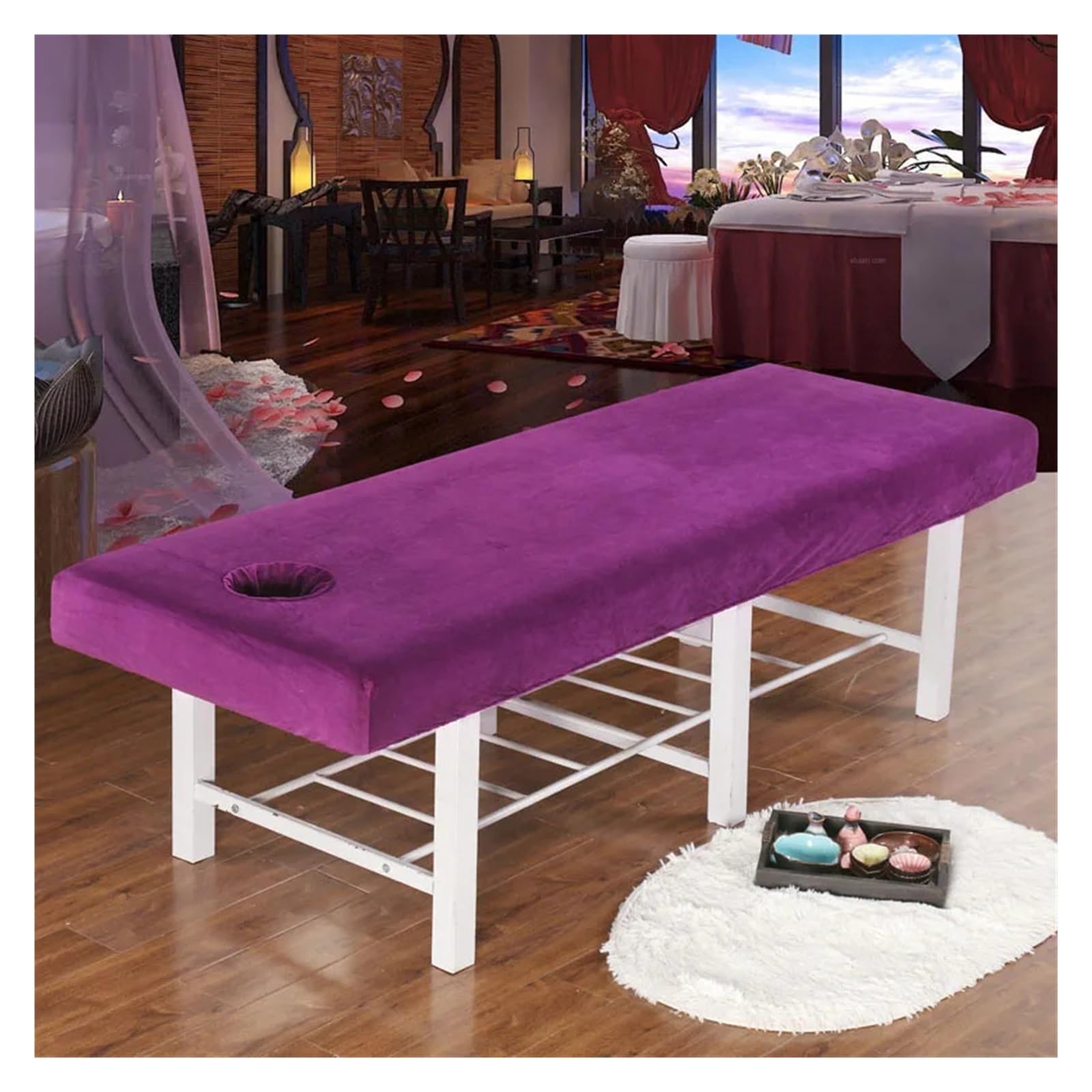Thicken Velvet Beauty Salon Massage Table Fitted Bed Sheet Skin-Friendly SPA Cover With Hole for Massage Tables(PURPLE,190x80)