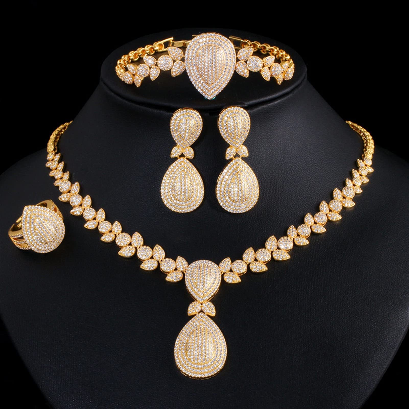 Schmuck 4-teiliges Brautschmuck-Set für Hochzeit, Bankett, goldfarben, für Damen, Party, Kostümzubehör