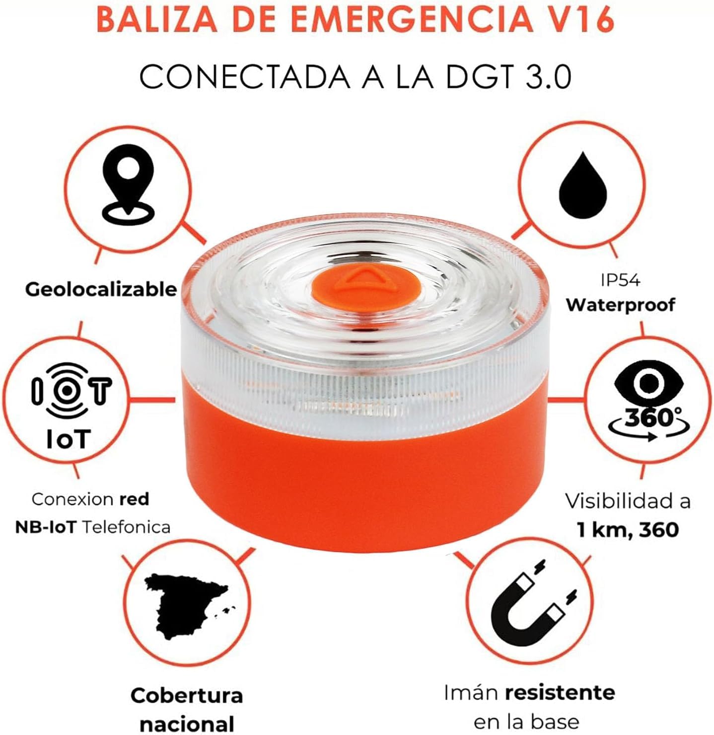 BALSAT Baliza V16 Homologada DGT 3.0 con Geolocalización, Luz LED Emergencia 360°, Base Magnética, Señalización Carretera, Amarillo (2)