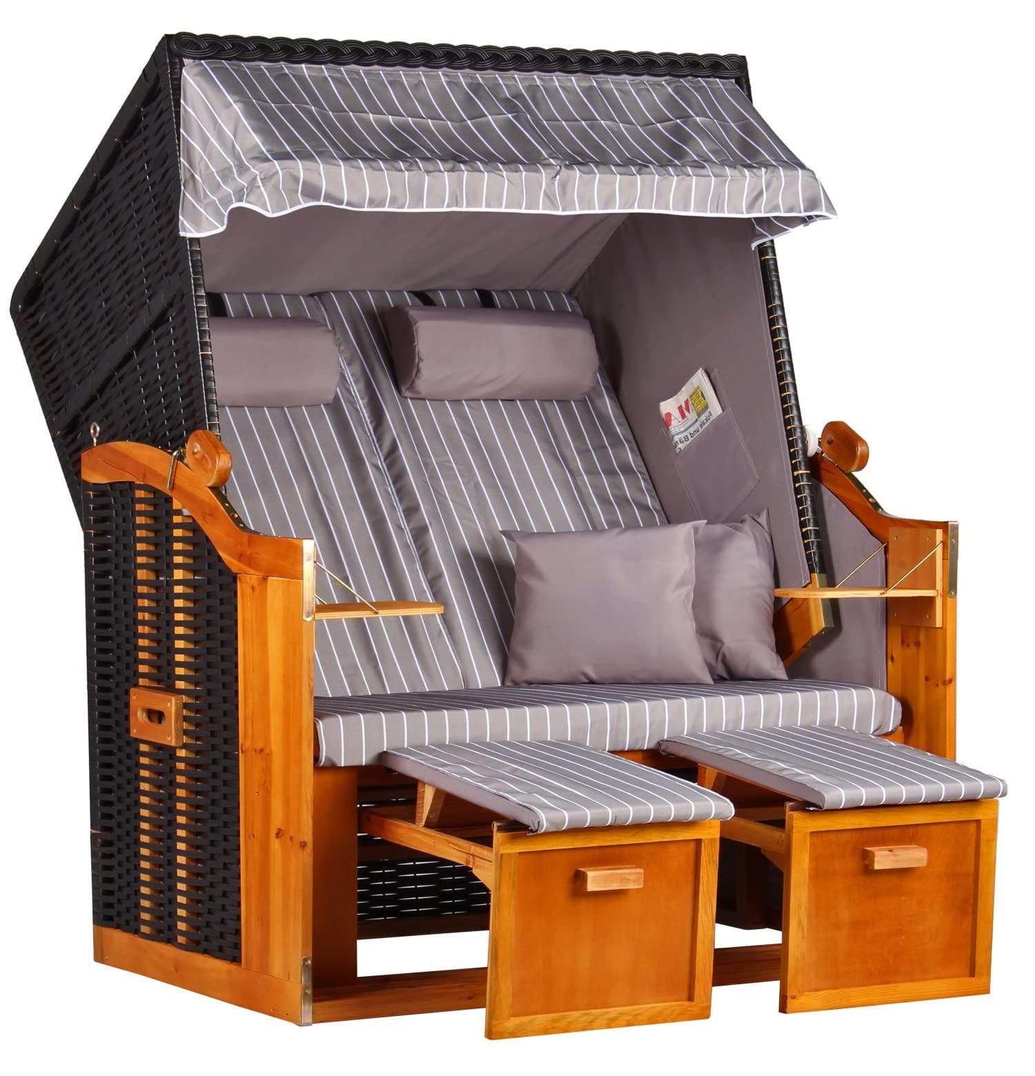 Poltrona A Sdraio Giardino In Polyrattan - Con Cuscini, 2 Posti, Nero - Foto 7