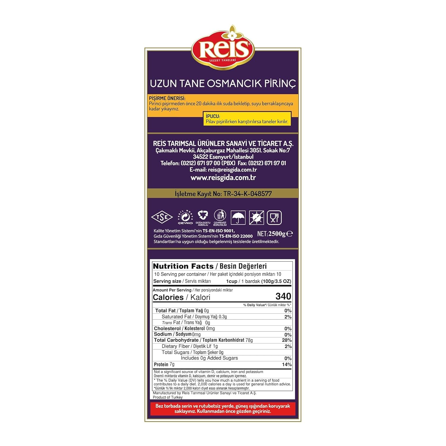 Reis Osmancik Rice, Long Grain White Rice for Pilafs & Meals, Healthy Pantry Staples, Turkish Grocery Food, Natural Cereal Packets, Non-GMO, Bulk, Arroz, Pirinc, Vegan, Halal, 5.5 Lbs (2500g)