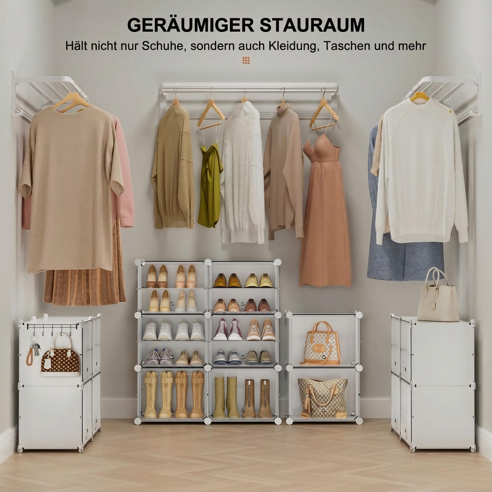 Schuhregal, Schuhschrank mit 20 Fächern, schuhregal hoch und schmal, schuhregal weiß, schuhschrank hoch geschlossen für Garderobe Flur Schlafzimmer Eingang, DIY anpassbar