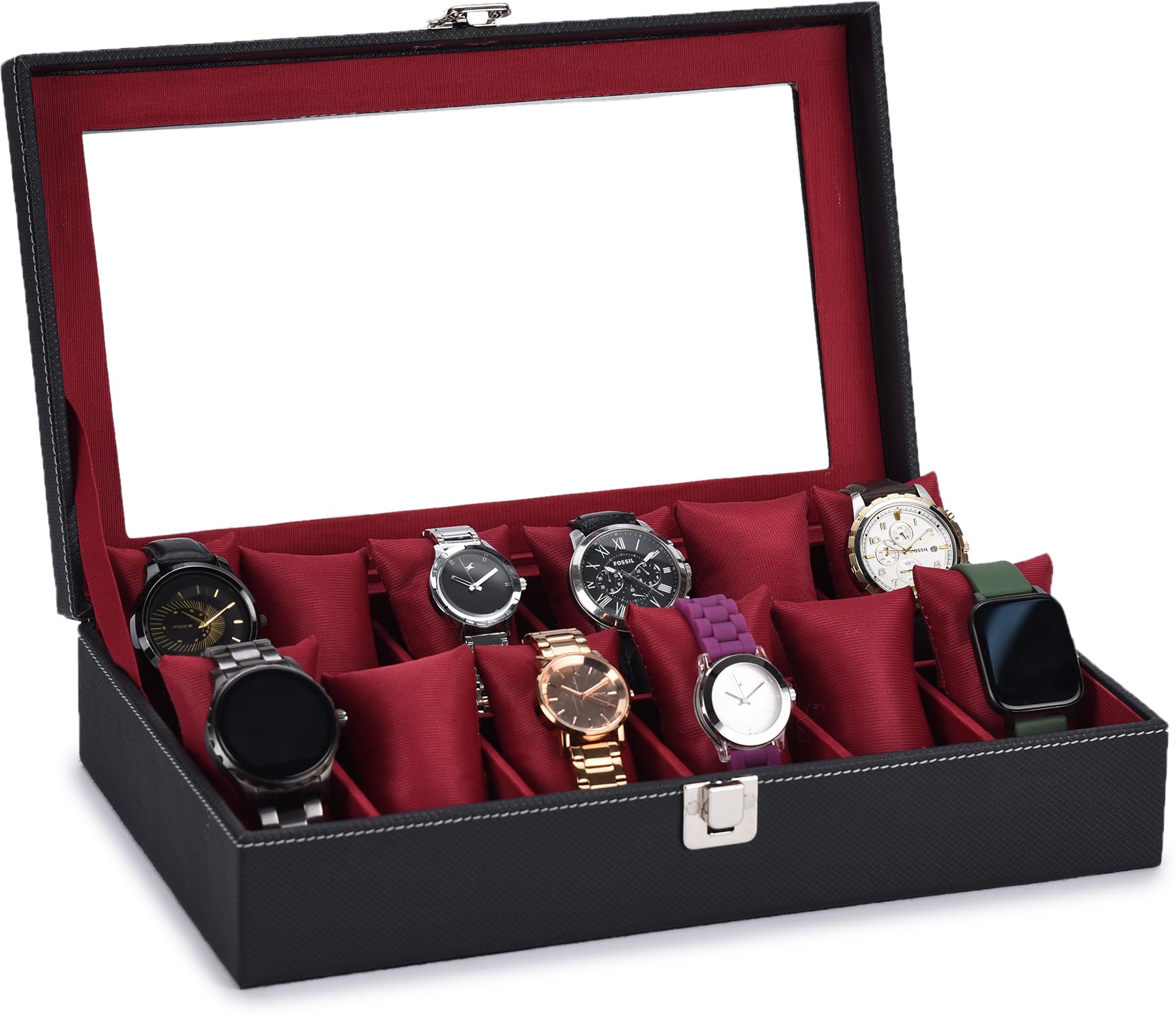 STORESHINE Mens and Womens Wrist Watch organizer holder showbox Case for 12 Watches in Black Maroon Color (B0CB1V9533) Amazon Price History, Amazon Price Tracker