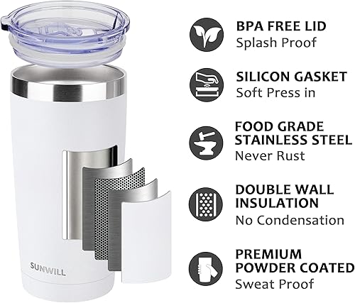 Miniatura 2 de SUNWILL - Vaso térmico de acero inoxidable aislado al vacío de doble pared y con tapa deslizante a prueba de salpicaduras, de 20 onzas, duradero,