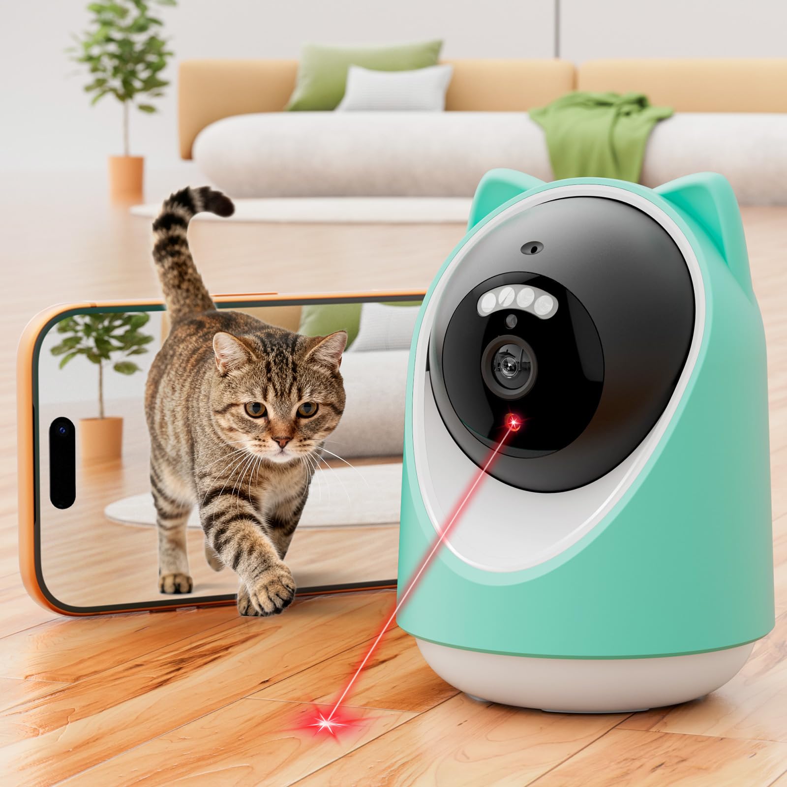 ASFSKY Katzen Kamera Pet Camera with App, Haustierkamera mit App Katzenkamera Heimtierkameras mit Auto-Tracking, Physische Abdeckung für Datenschutz, Bewegungsmelder, Nachtsicht, Audio