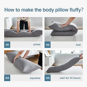 Acanva Fluffy Bed Sleeping Side Sleeper Body Pillow Insert, 20 x 60with Grey Pillowcase, White