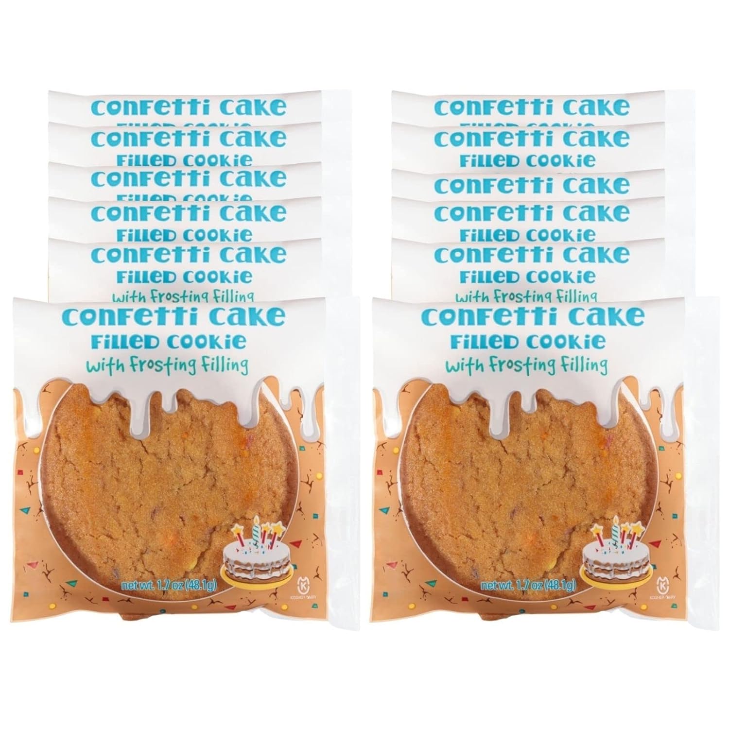 Rich's Confetti Cake Filled Cookie with Frosting Filling, Soft Baked Cookie, 12 Count, Individually Wrapped Cookie