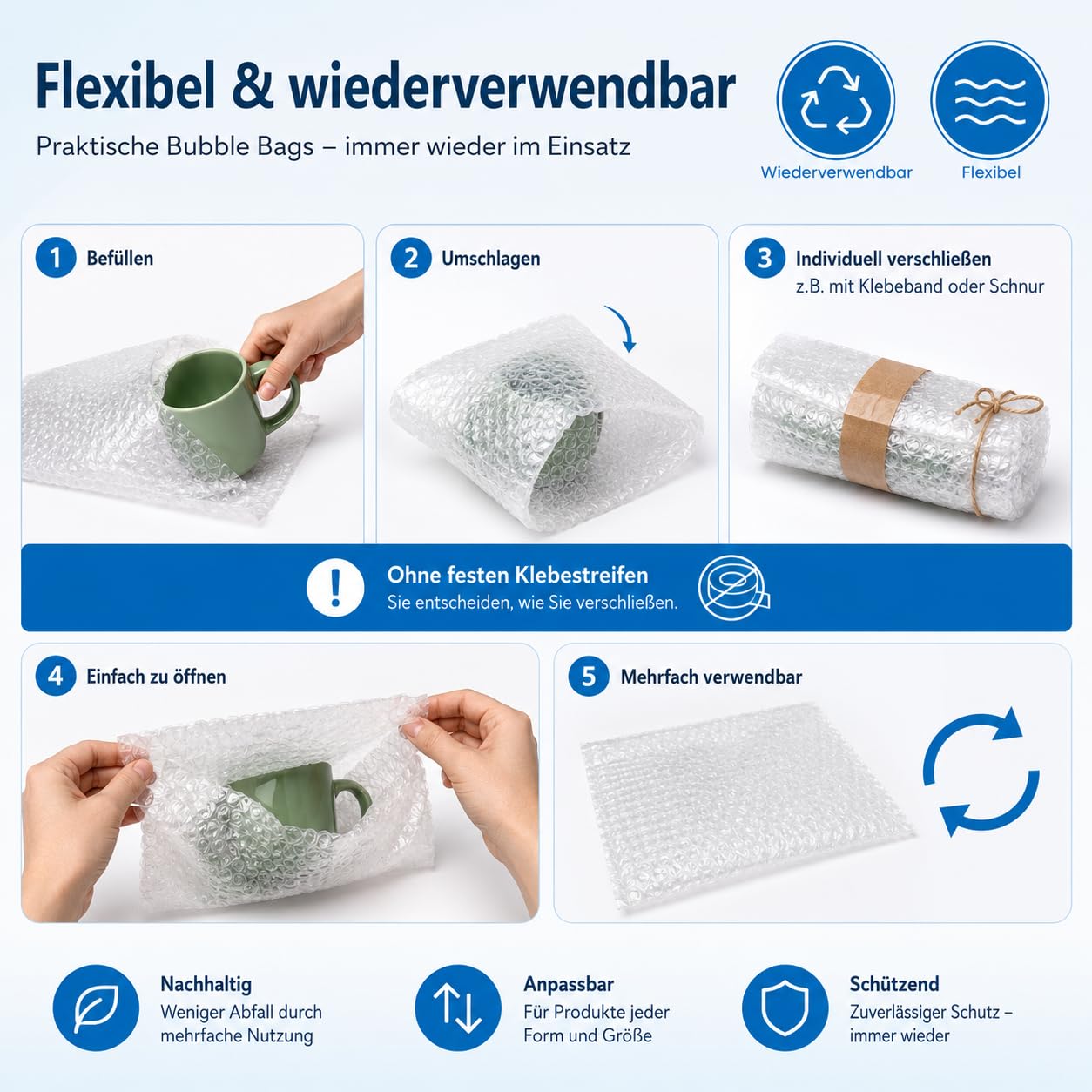 CYEER 100 Bolsas de Burbujas de 20 x 25 cm, Material de Embalaje para Mudanzas, Acolchado Resistente a los Golpes