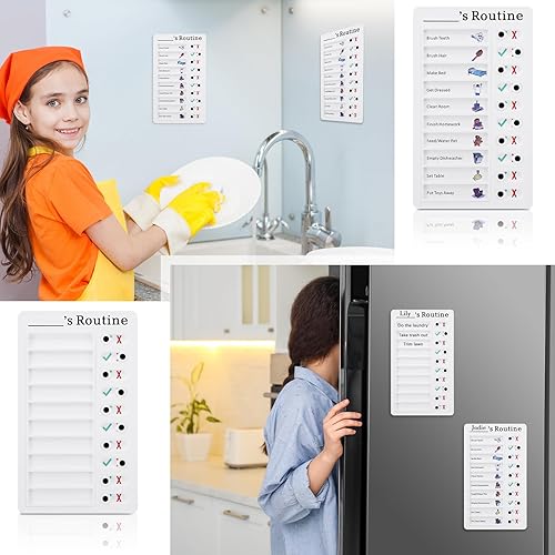 Miniatura 6 de Tabla de tareas de 3 piezas para niños, varios niños, lista de tareas reutilizables, lista de verificación desmontable de mis tareas con rutina