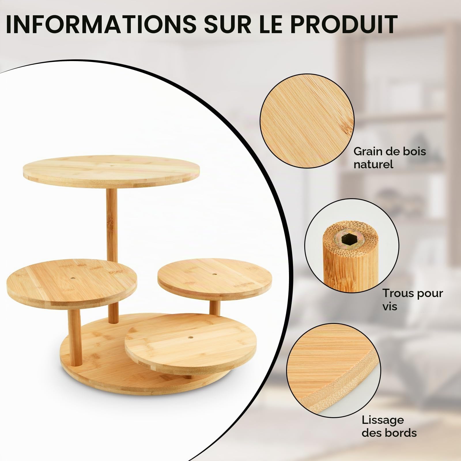 Présentoir a Gateau en Bois à 4 Niveaux, Presentoir à Cupcakes, Présentoir à Pâtisseries, Support à Dessert en Bois, Presentoir Aperitif Buffet, pour Mariages, Fête d'Anniversaire, Après-Midi