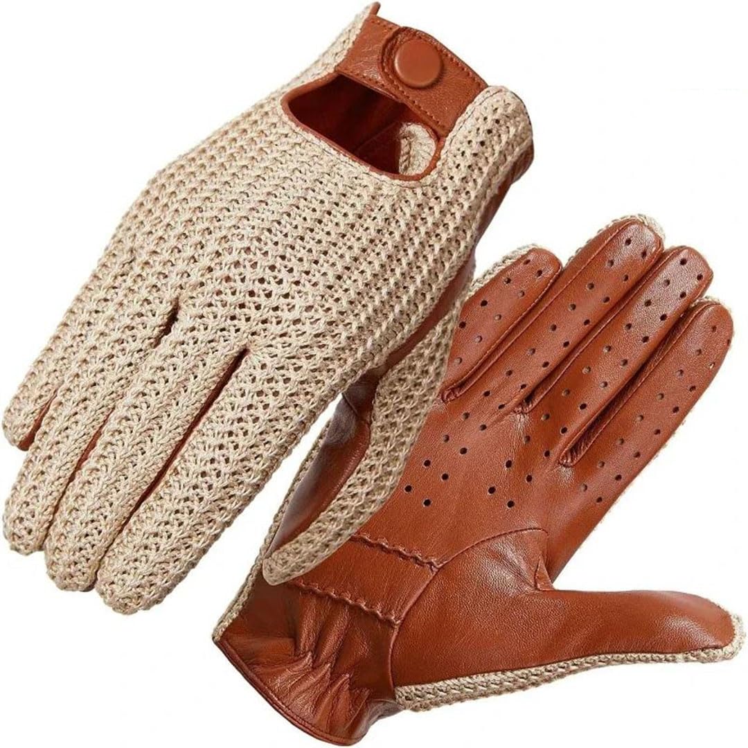 Guanti da guida invernali da donna in lana lavorata a maglia, in pelle, caldi, morbidi e confortevoli, guanti da equitazione touch screen, marrone, M