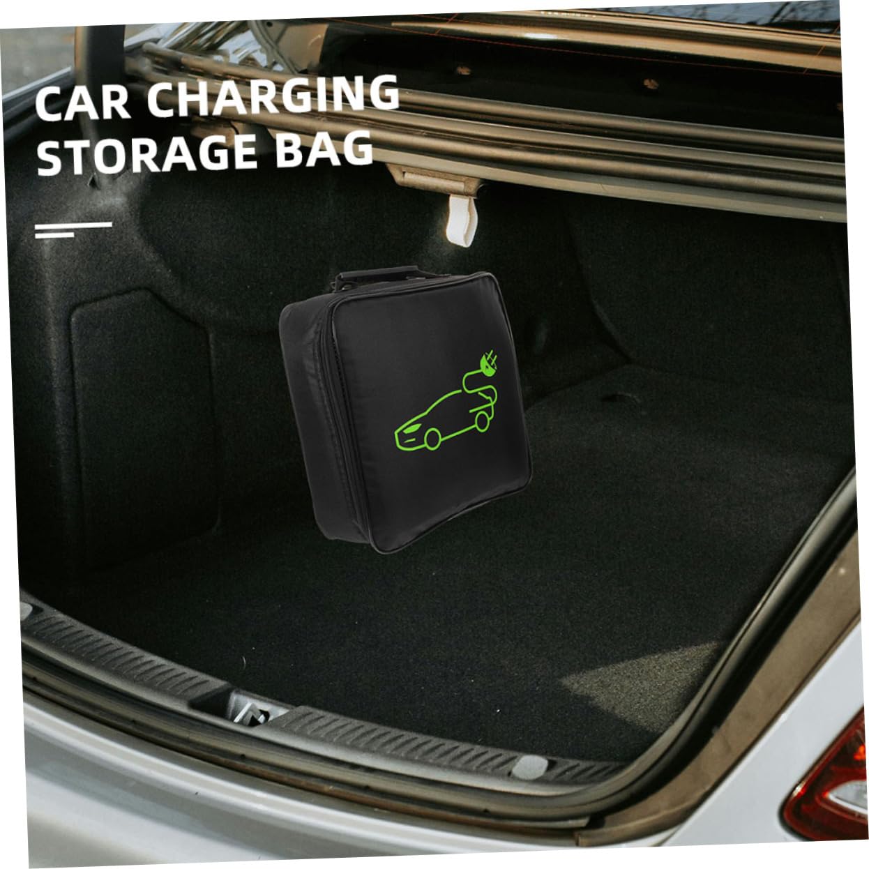 Tofficu Bolsa Organizadora Portátil para Cables de Carga Coche Eléctrico, Resistente E, Tamaño Compacto Cuadrado, 2 Unidades, Adecuado para Maletero y Viaje, Color Negro