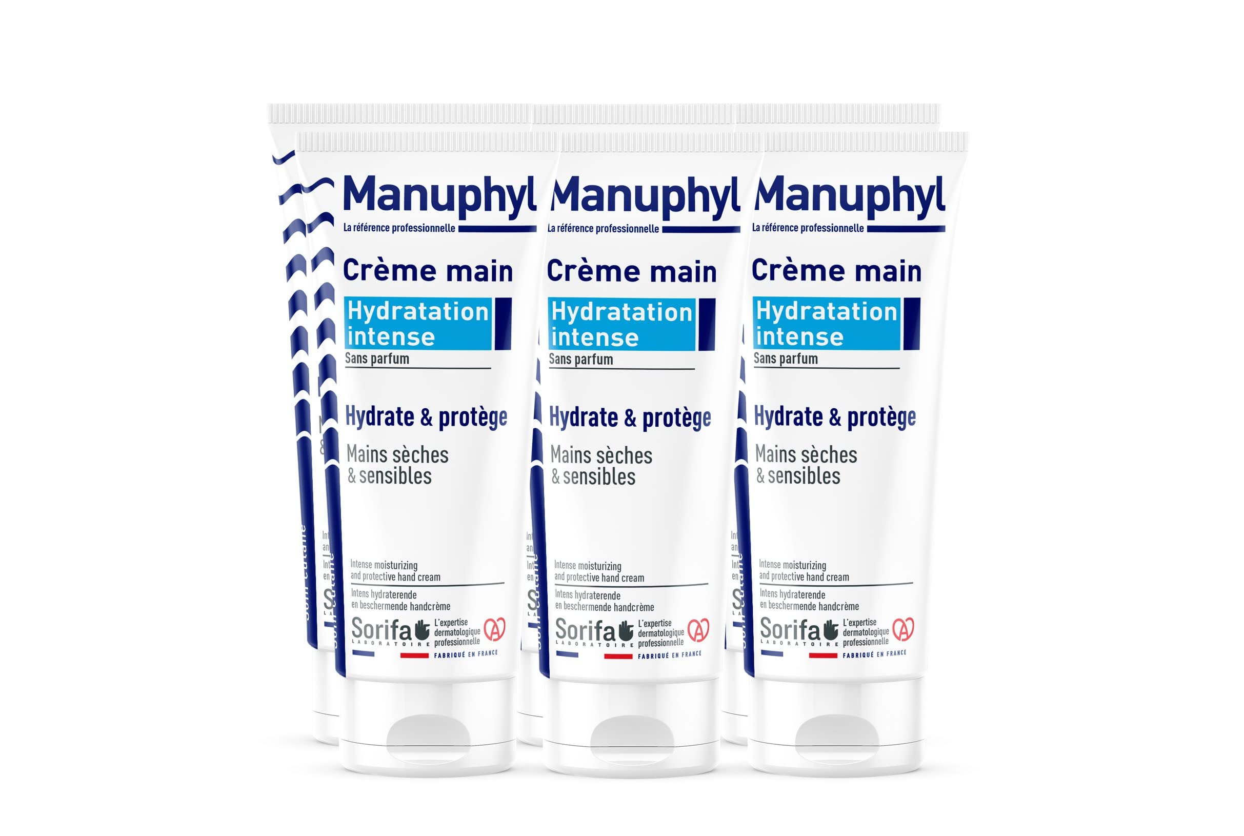 Manuphyl Intensywne nawilżające krem do rąk - Nawilżający i ochronny - Suche i wrażliwe dłonie - Nietłusty, bez perfum, wzbogacony o alantoinę i białko pszenicy - Tuba 100 ml