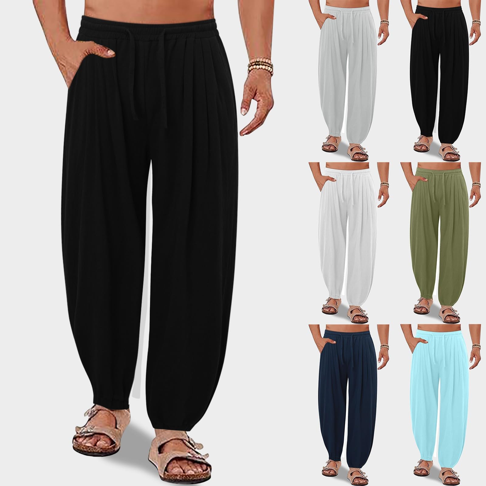Pantalones de lino para hombre, pantalones tipo harén, cómodos y versátiles, pantalones bombachos elásticos, modernos, informales, para yoga, hippies, goa