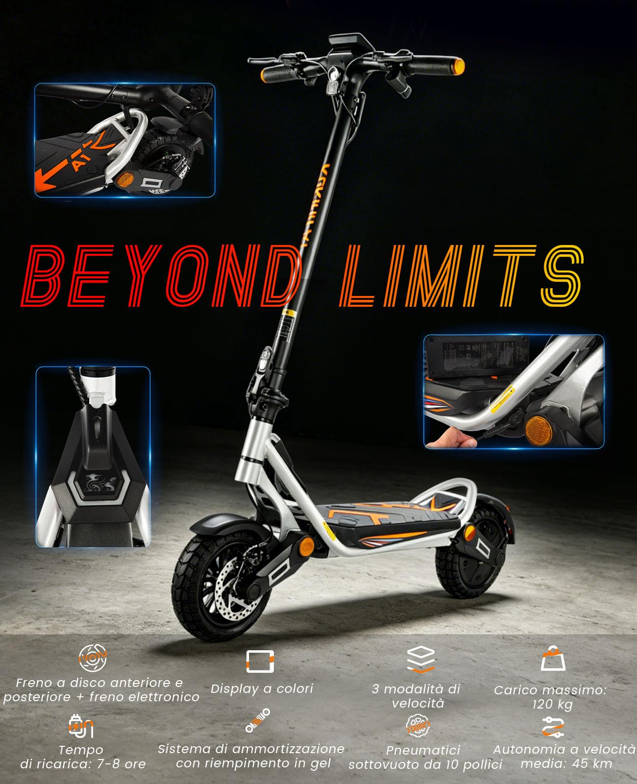 10" Monopattino Elettrico Adulto Pieghevole,45KM di Autonomia Monopattini | Monopattino Elettrico 48V 13Ah Scooter, 10 Pollici Monopattini Elettrici Fuoristrada Doppia Sospensione,Doppio Freno a Disco