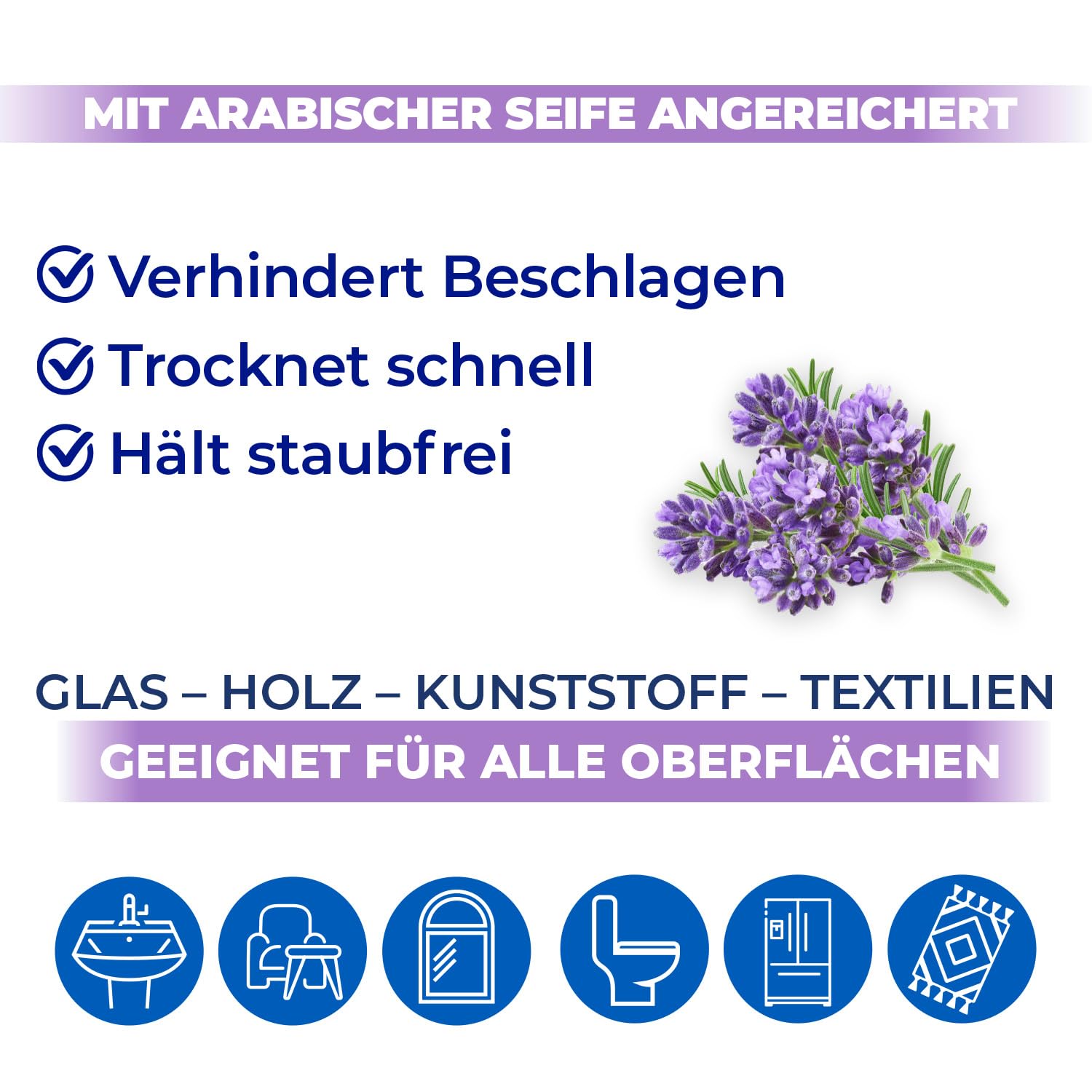 Bingo 6X Reinigungs Streifenfrei Oberflächenreinigungstücher Staubreiniger Kraftvolle Markenqualität Glas & Oberflächen – Schnell trocknend Tischtücher, Farbe: Lavendel, Anzahl der Artikel: 6