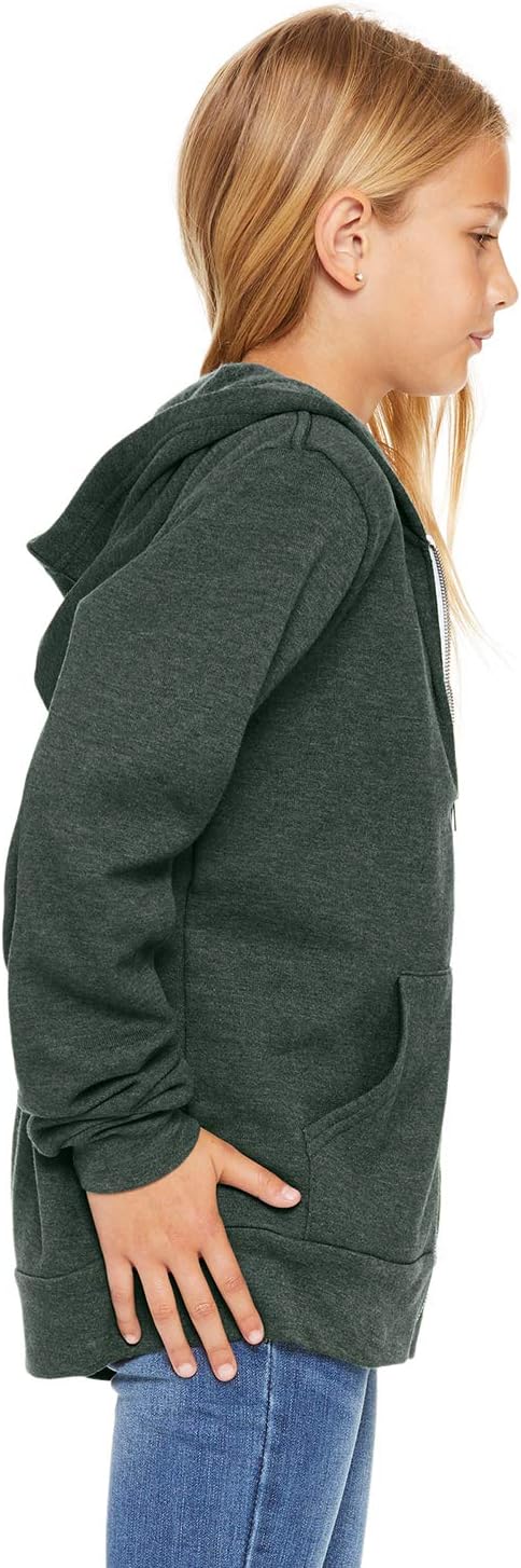 BELLA + CANVAS Youth Sponge Fleece Full-Zip Hoodie L Heather Forest - Image 3
