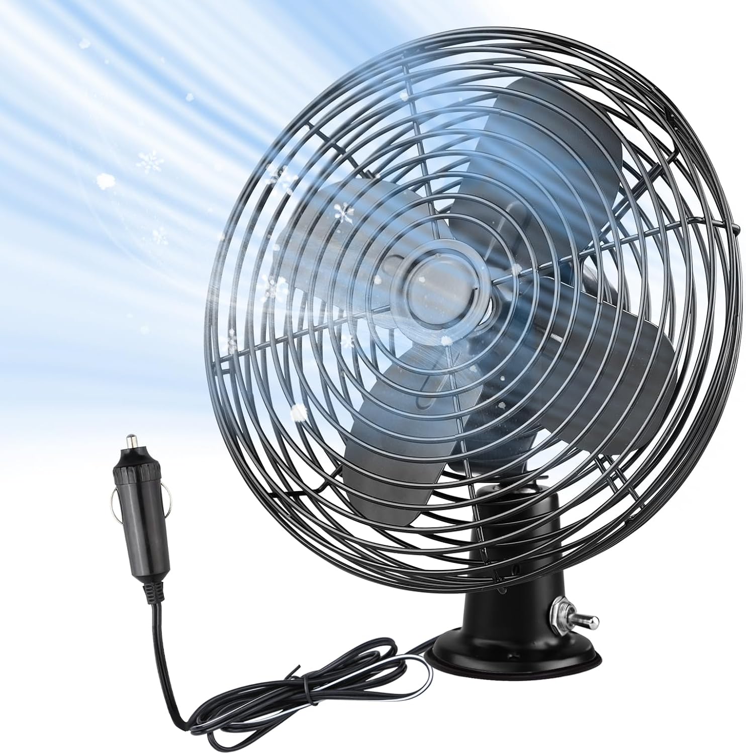 12V Fan RV|Truck Cooling Heavy Duty 8" Metal Car Fan Bus|Boat|Forklift|Car|Camper|Lawn|Mower|Tractor 2-Speed Silver