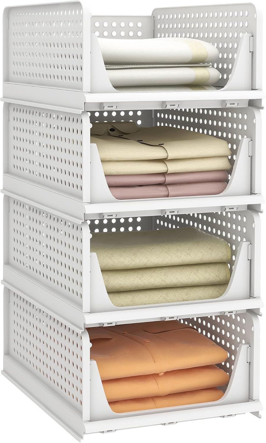 VERAT 4 Pieces Wardrobe Organizer/Stackable Drawers/Storage Organiser/Foldable/Almirah/Closet Basket/Cupboard/Shirt Storage Stacker/Cloth Box for Almirah/Plastic Baske(White)-picture-23