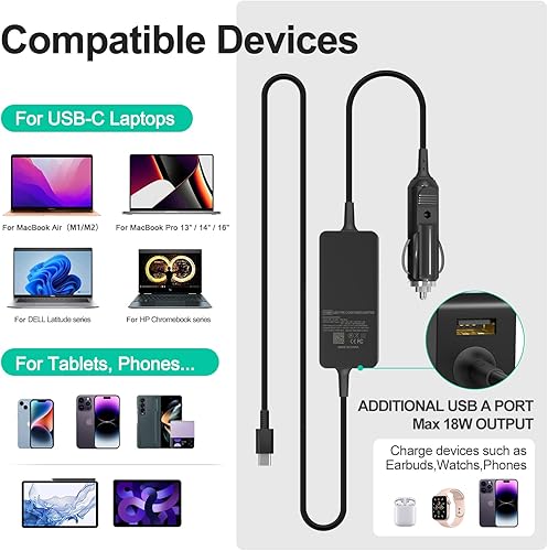 Miniatura 7 de Cargador de coche de 100 W, cargador de coche para laptop compatible con Dell LatitudeDell PrecisionDell XPS, MacBook ProAir, HP SpectreElitebook,
