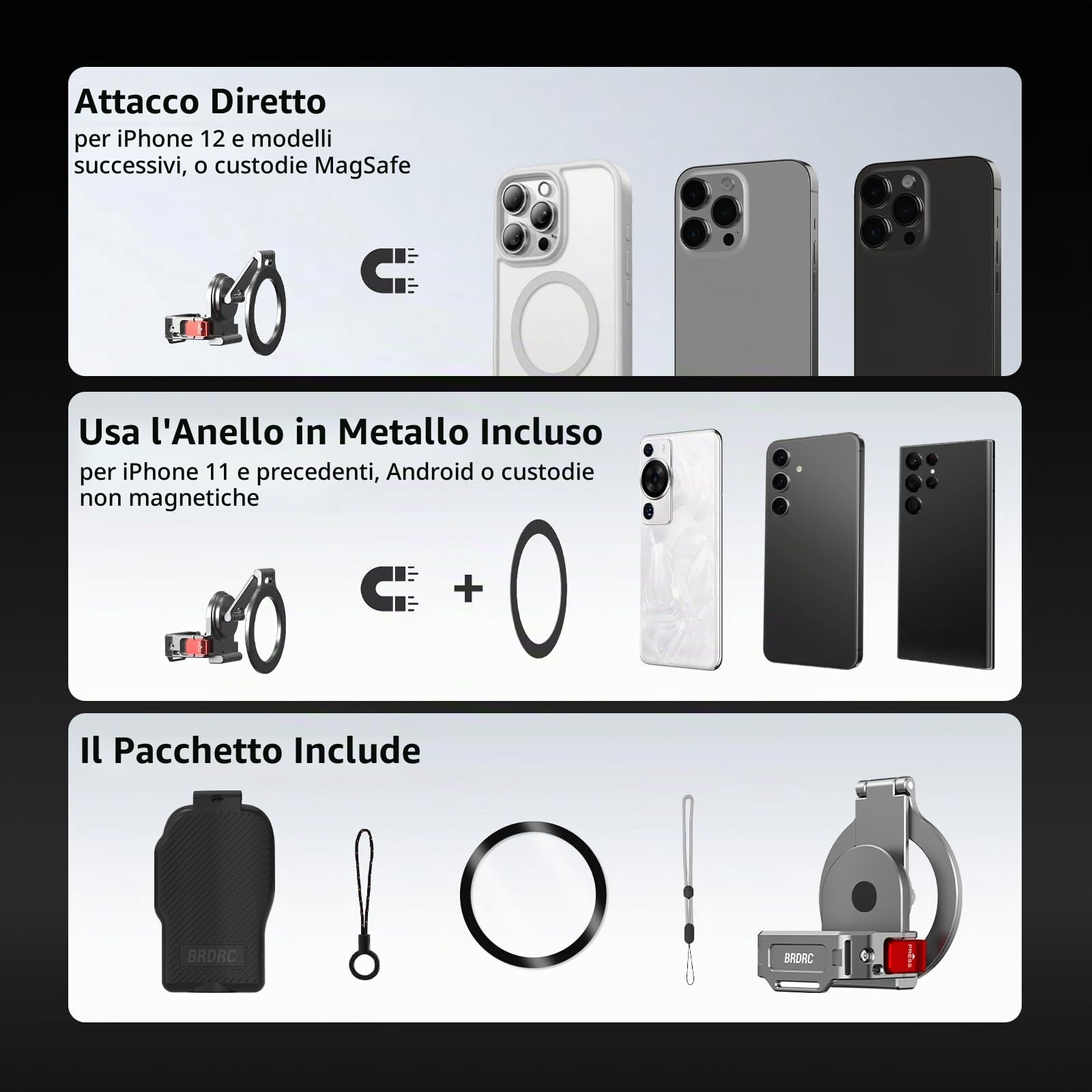 BRDRC Supporto magnetico Pocket 3 4, supporto per telefono, adattatore di espansione magnetica in lega di alluminio con slitta fredda per DJI OSMO Pocket 3 4 Creator Combo accessori